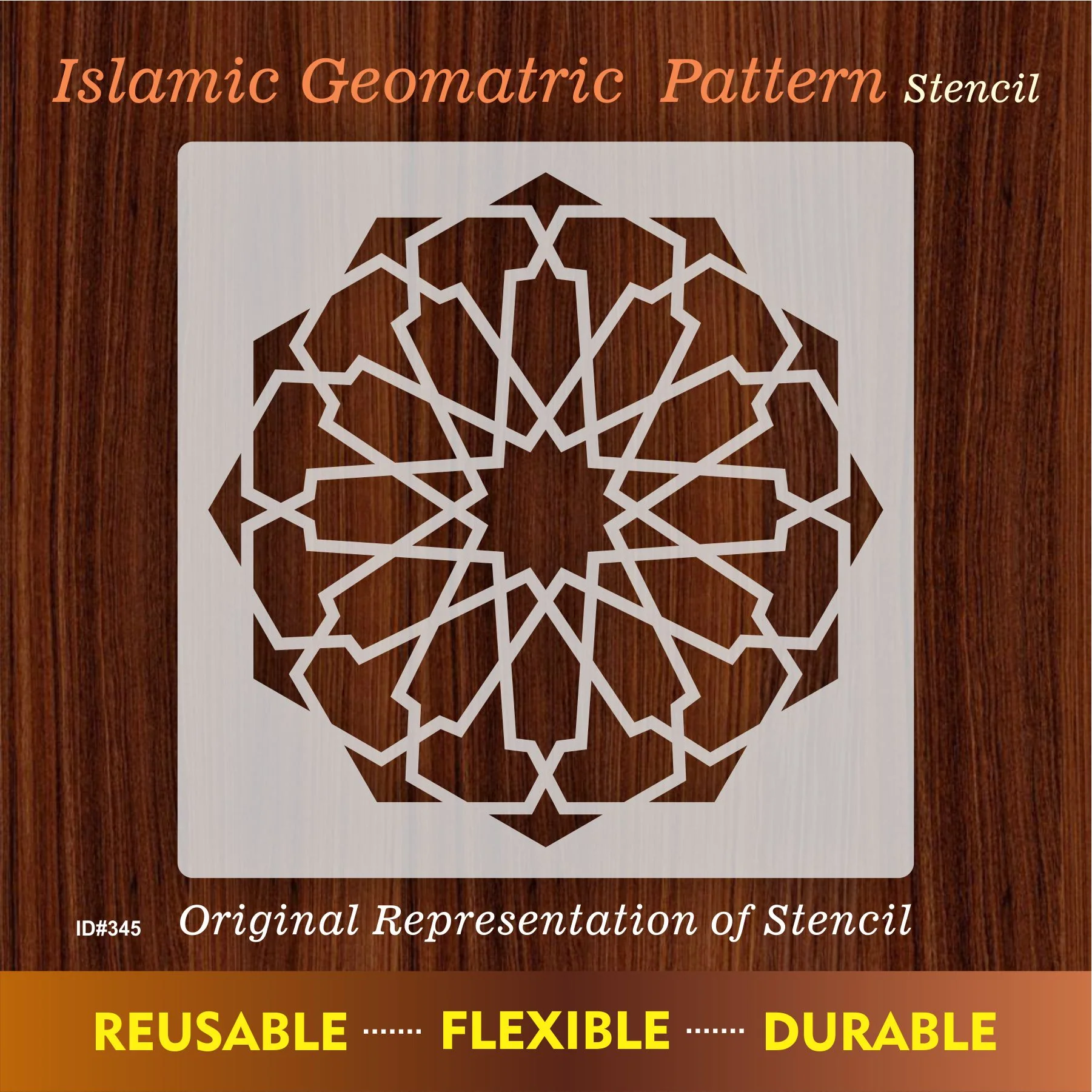 Islamic Art Geometric Design Stencil Reusable Stencil For Canvas And Wall Painting. ID# 345 - Image 6