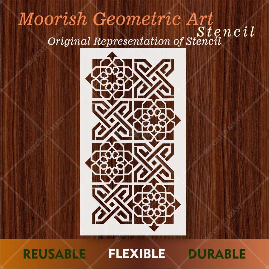 Islamic Geometric Tile Stencil for Wall, Wood & Fabric – Reusable Arabesque Art Design – ID# 671