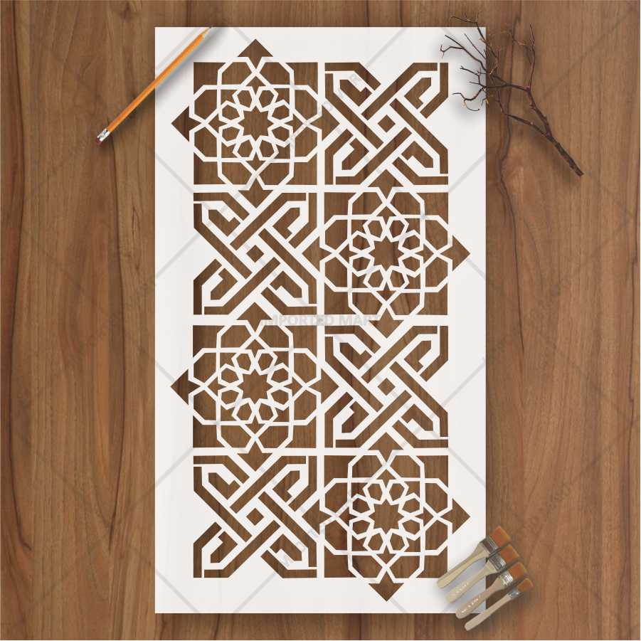 Islamic Geometric Tile Stencil for Wall, Wood & Fabric – Reusable Arabesque Art Design – ID# 671 - Image 2