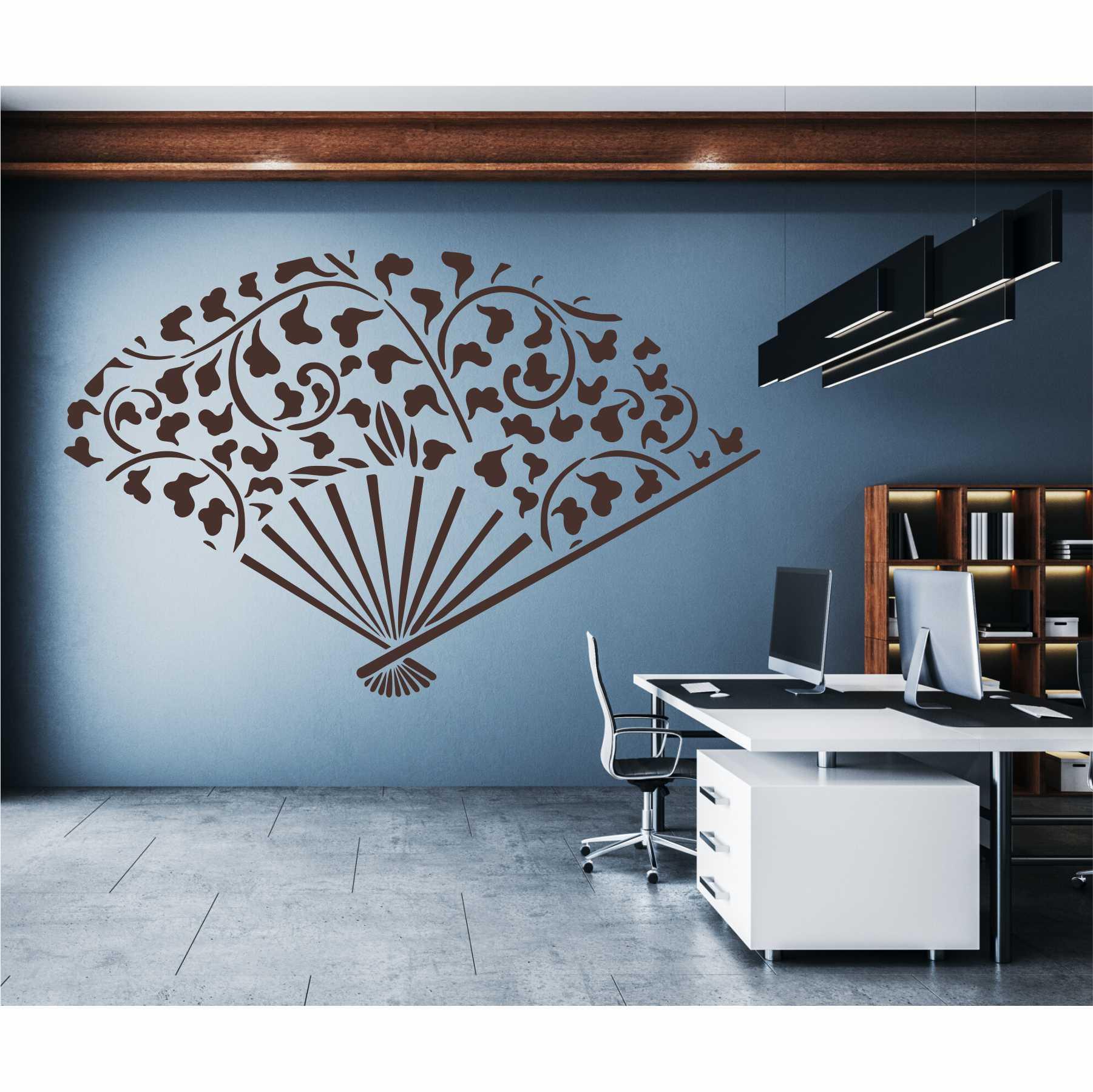 Japanes Hand Fan Reusable Stencil for Canvas and wall painting.ID# 437 - Image 3