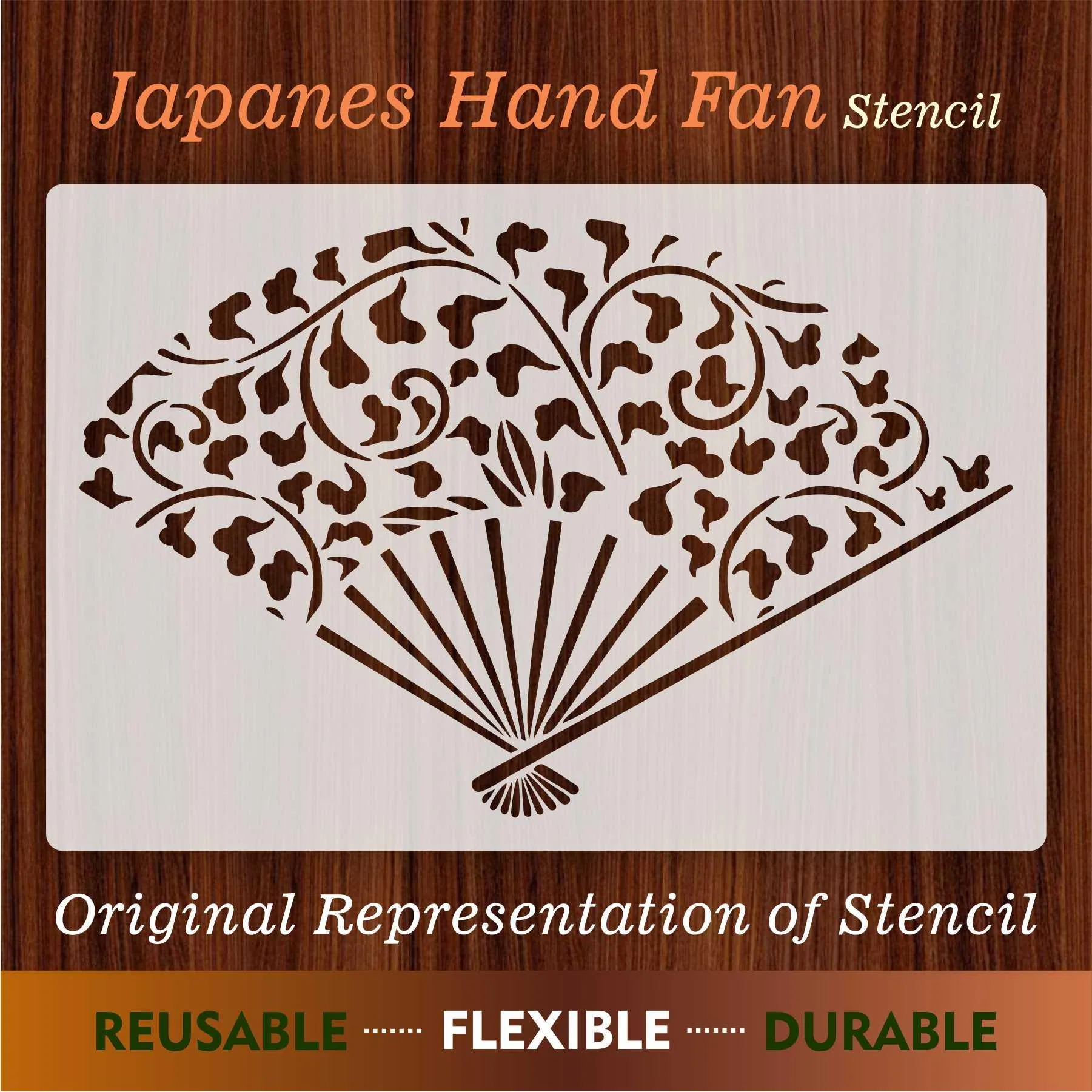 Japanes Hand Fan Reusable Stencil for Canvas and wall painting.ID# 437 - Image 5