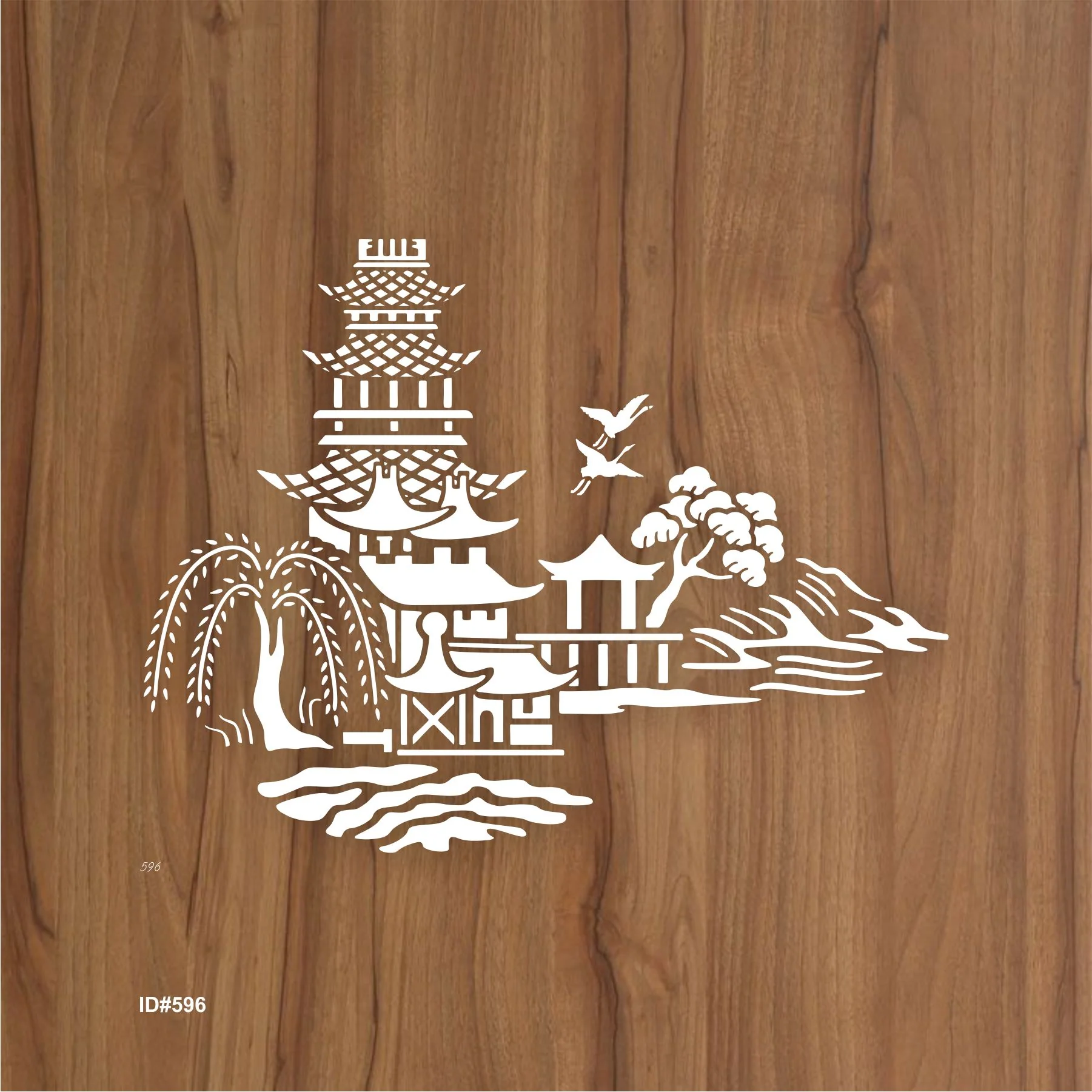 Japanese Pagoda & Landscape Stencil for Wall, Furniture & Fabric Art – Asian Temple Design – ID#596 - Image 3