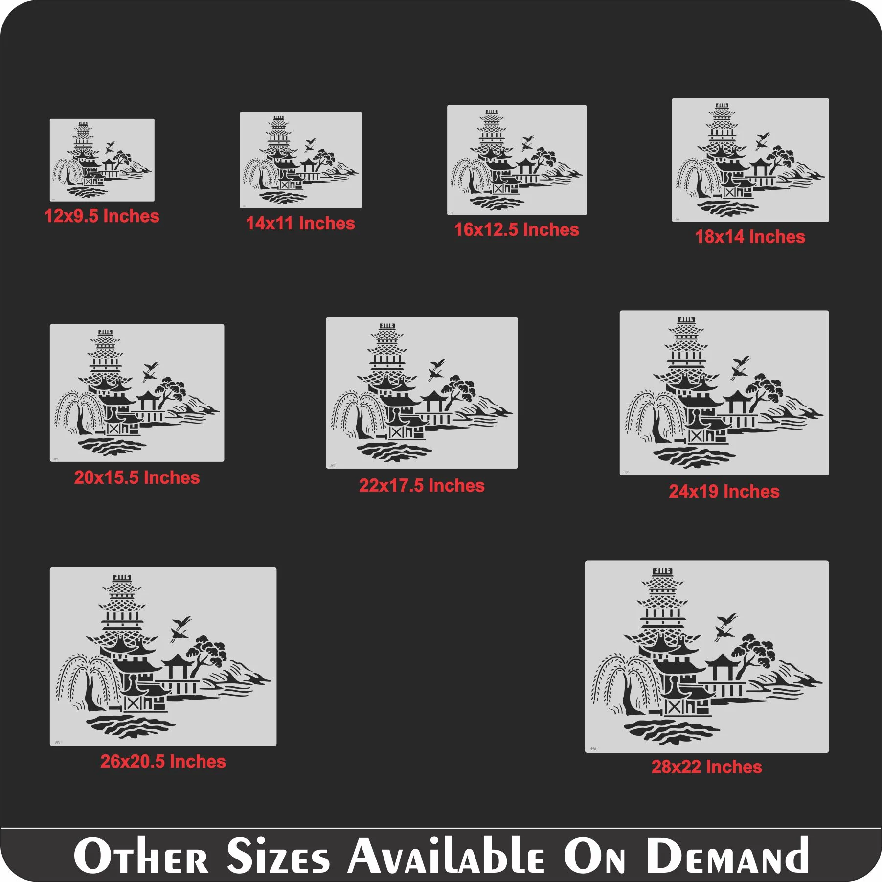 Japanese Pagoda & Landscape Stencil for Wall, Furniture & Fabric Art – Asian Temple Design – ID#596 - Image 5