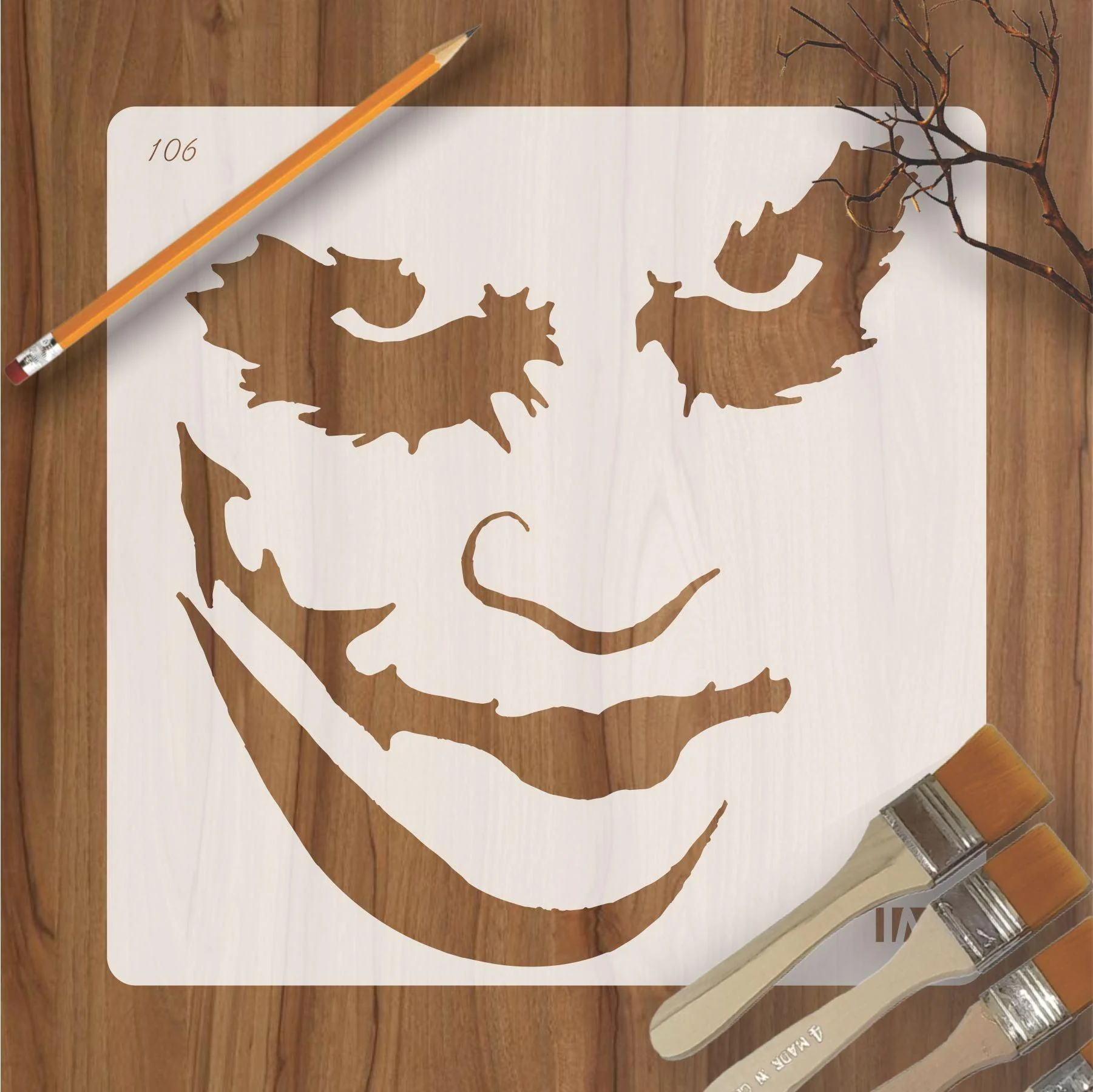 Joker Face Reusable Stencil for Canvas and wall painting.ID#106