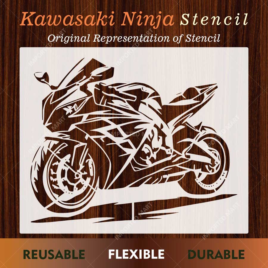Kawasaki Ninja Bike Stencil for Wall, Garage, Helmet, Wood & Fabric Art – Sports Motorcycle Design – ID# 777 - Image 2