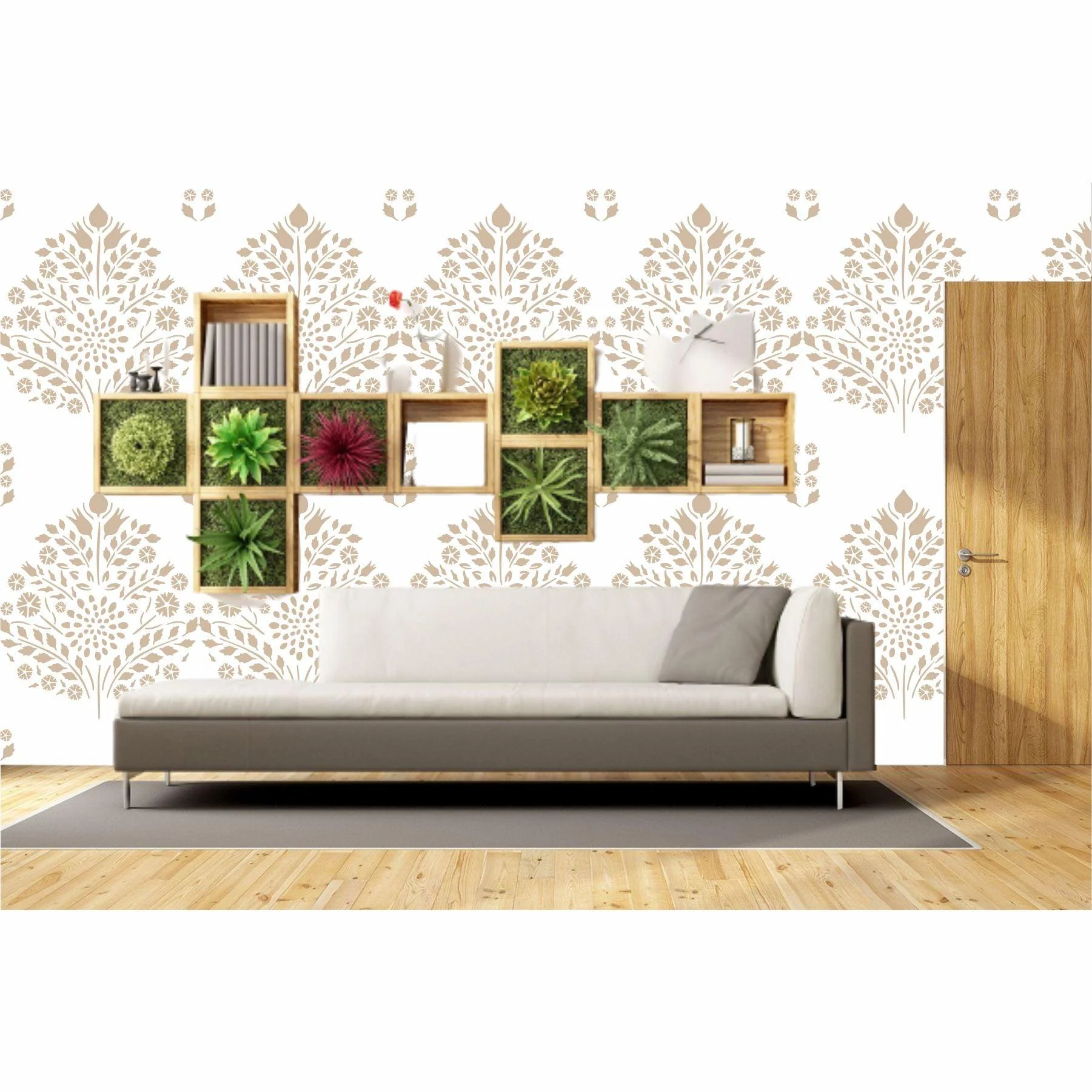 Leaf Damask Pattern Reusable Stencil for Canvas,Furniture,Fabric and wall decoration.ID#251 - Image 5
