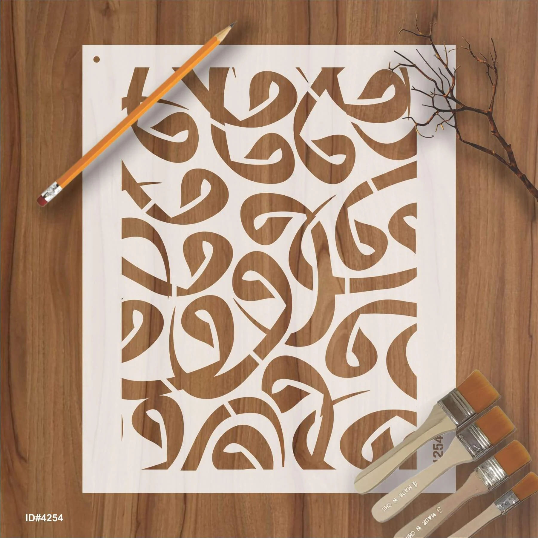 letter "WAW" Arabic Calligraphy Islamic Reusable Stencil for Canvas and wall painting.ID#4254