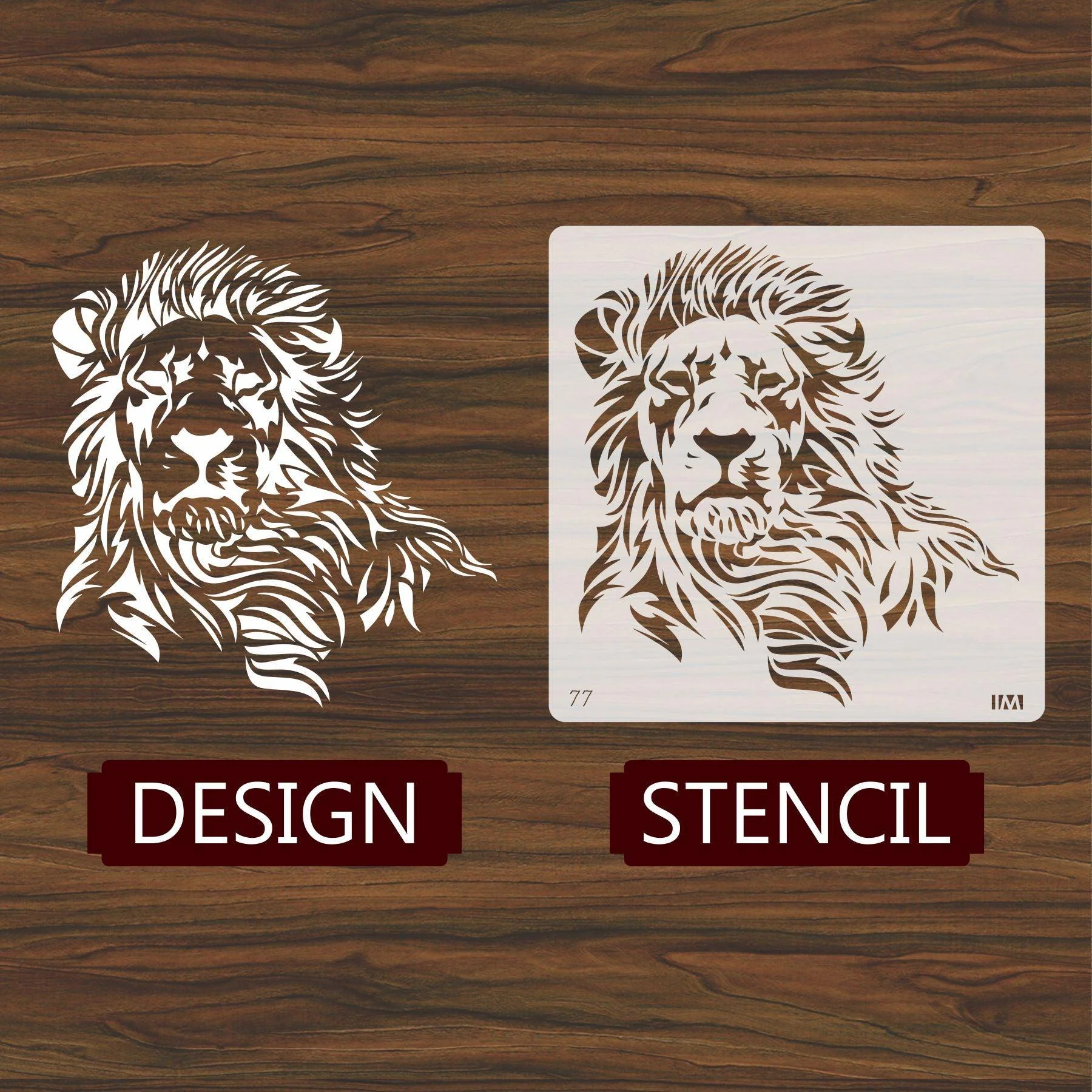 Lion Face Reusable Stencil for Canvas and wall painting.ID#77 - Image 3