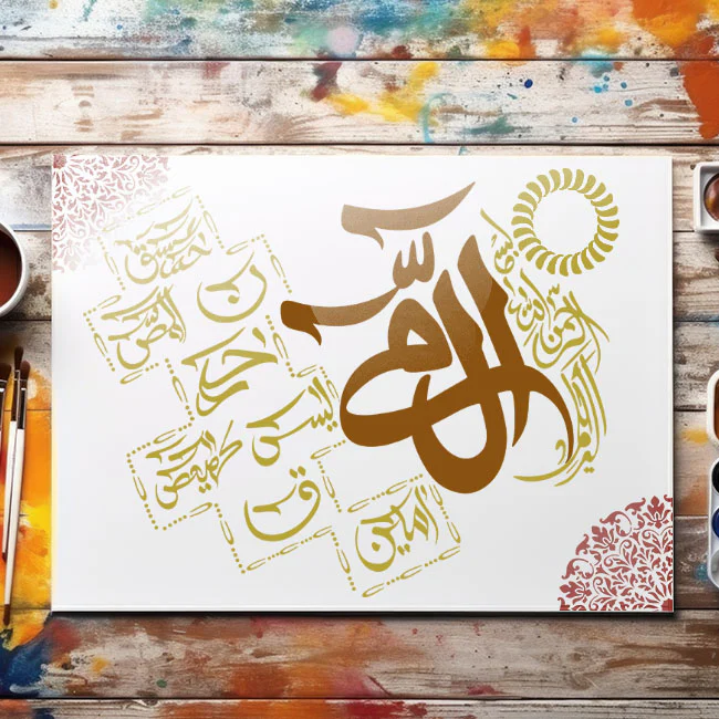 Loh e Qurani Calligraphy Islamic Reusable Stencil for Canvas and wall painting.ID#4029 - Image 3