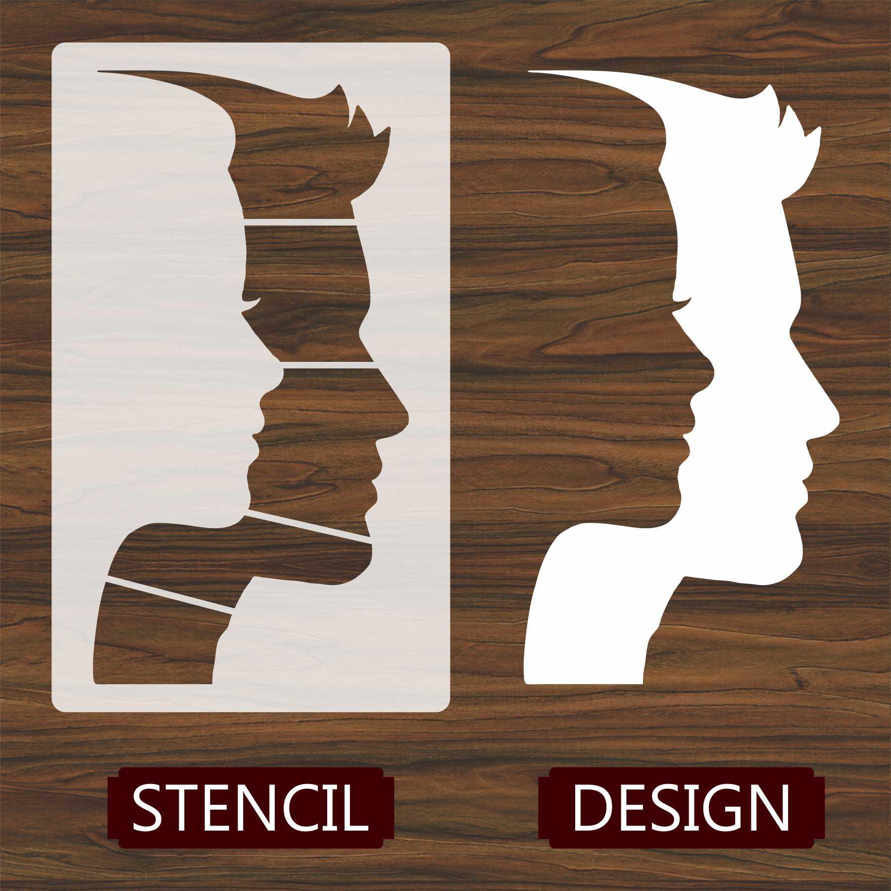 Man And Women Faces Reusable Stencil for Canvas and wall painting.ID# 441 - Image 2