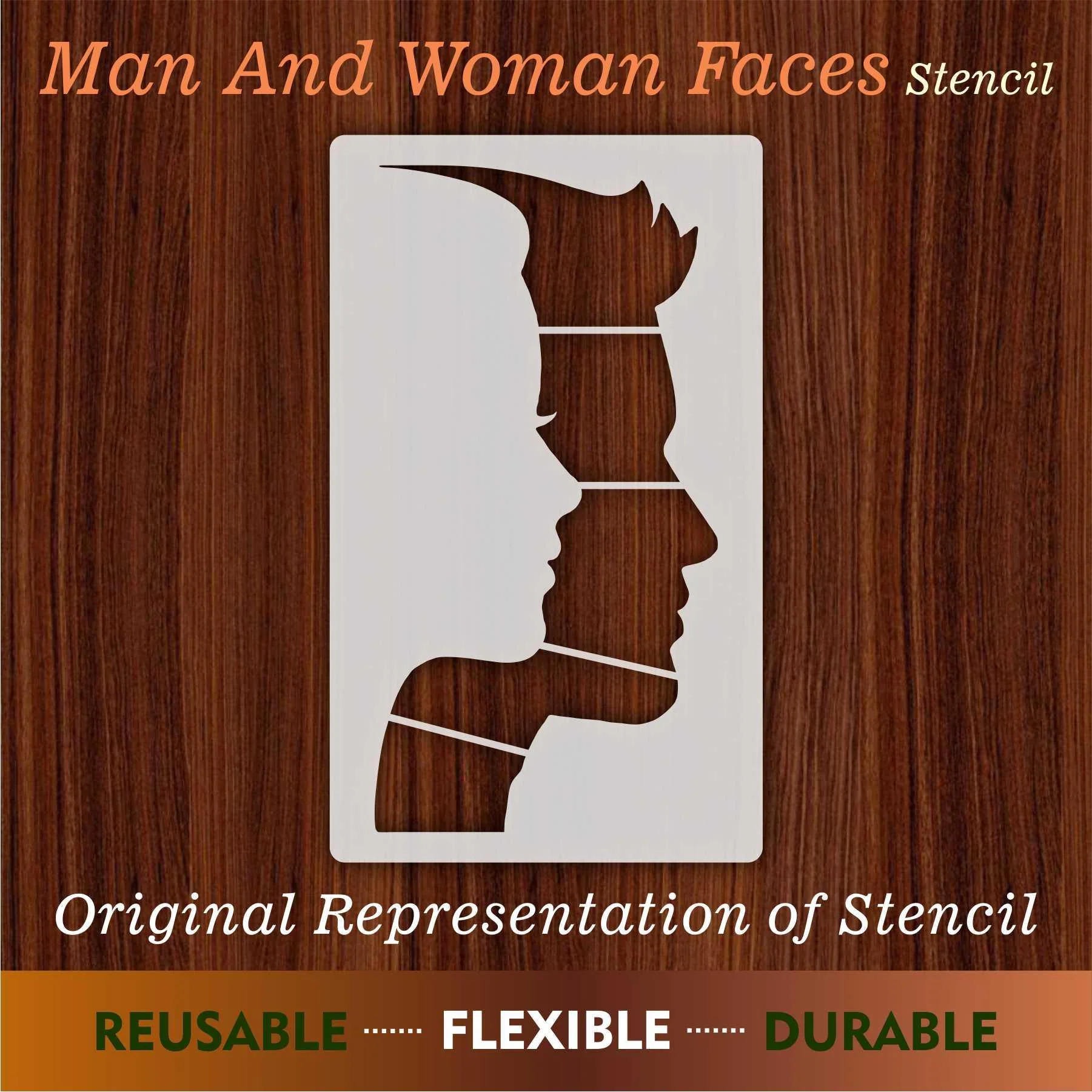 Man And Women Faces Reusable Stencil for Canvas and wall painting.ID# 441 - Image 7
