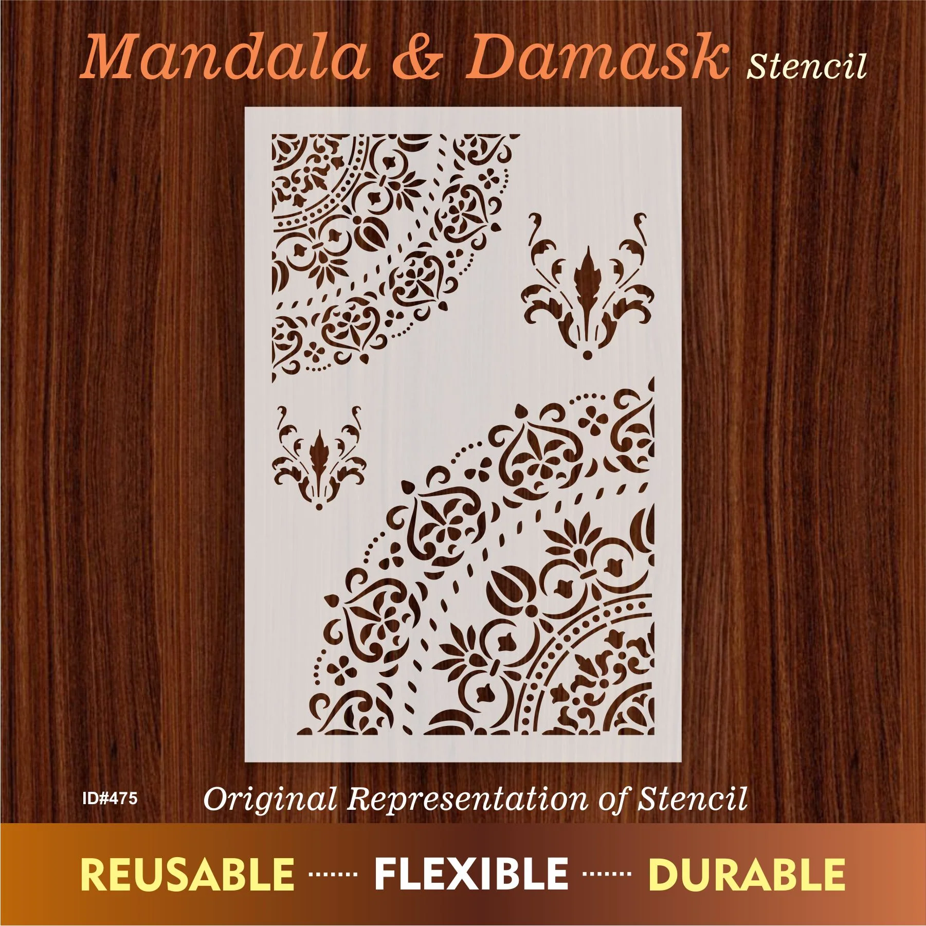 Mandala and Damask Reusable Stencil For Canvas And Wall Painting. ID #475 - Image 6