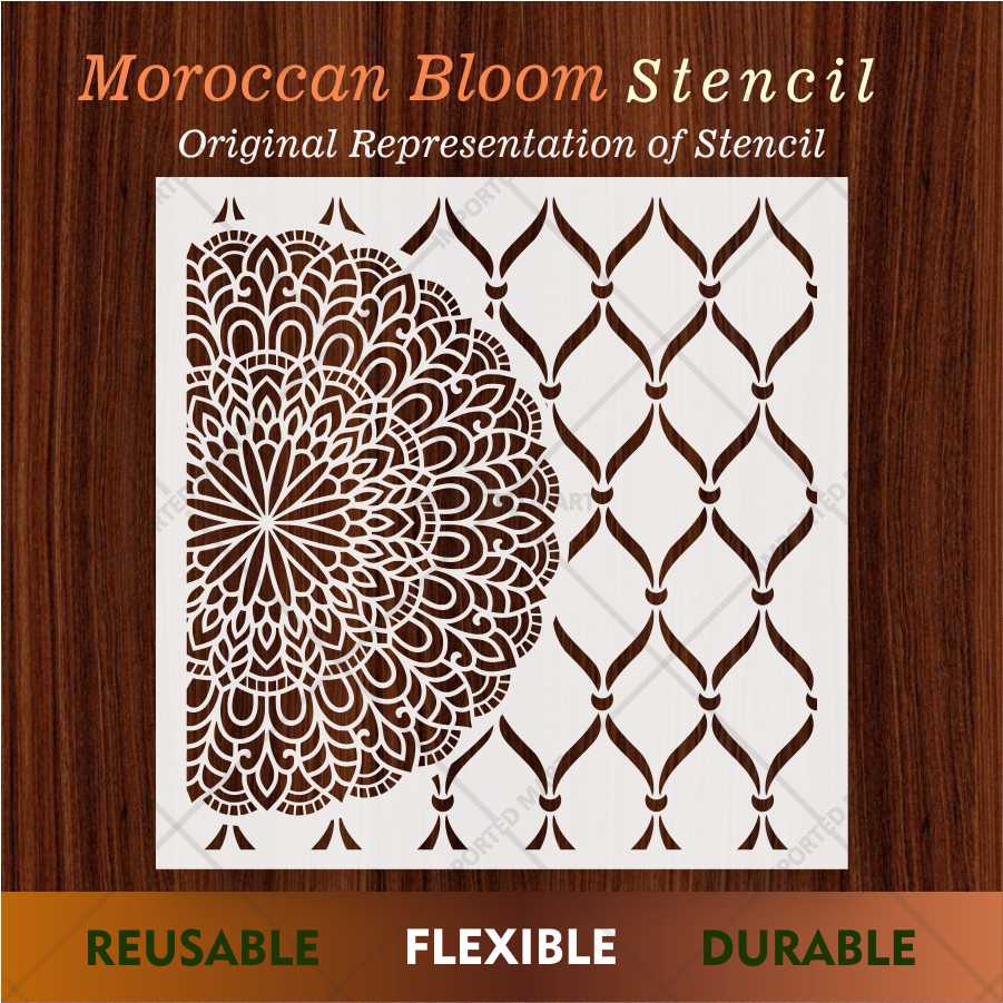Mandala Bloom & Moroccan Mesh Stencil for Wall and Wood Art – Half Circle & Lattice Design – ID# 681