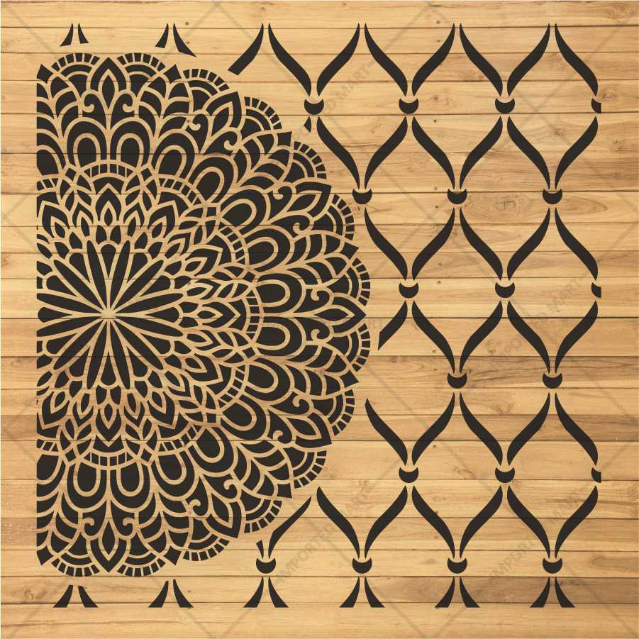 Mandala Bloom & Moroccan Mesh Stencil for Wall and Wood Art – Half Circle & Lattice Design – ID# 681 - Image 3
