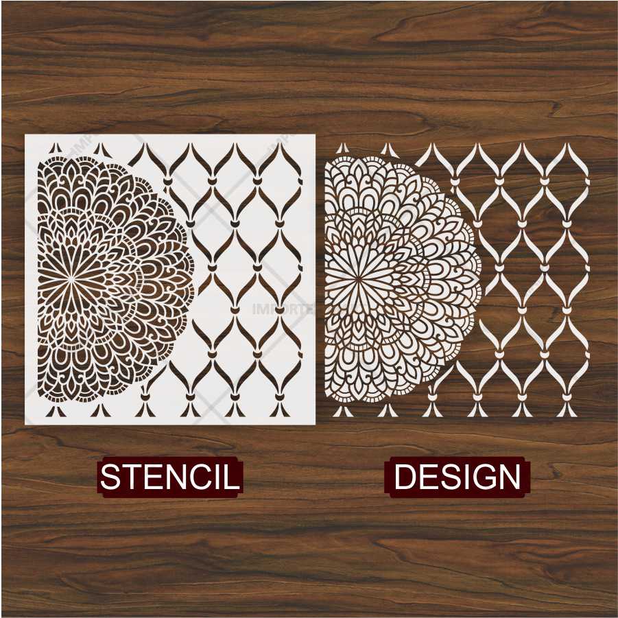 Mandala Bloom & Moroccan Mesh Stencil for Wall and Wood Art – Half Circle & Lattice Design – ID# 681 - Image 4