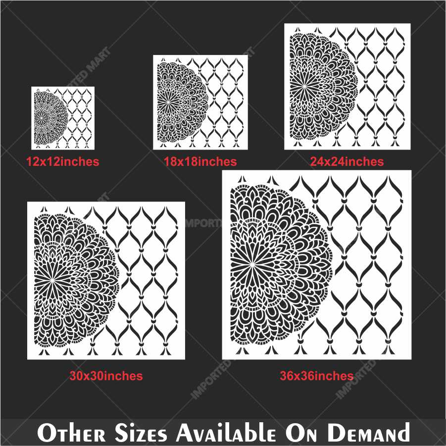 Mandala Bloom & Moroccan Mesh Stencil for Wall and Wood Art – Half Circle & Lattice Design – ID# 681 - Image 5