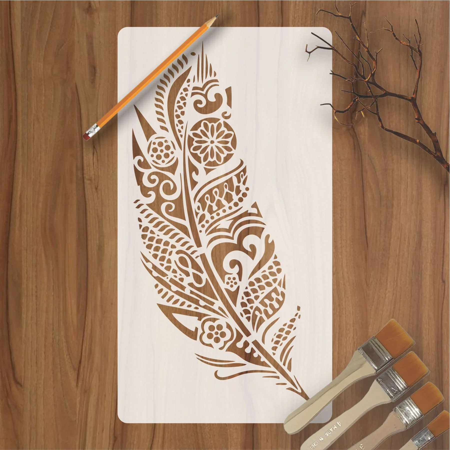 Mandala Feather Reusable Stencil For Canvas And Wall Painting.ID #464 - Image 2