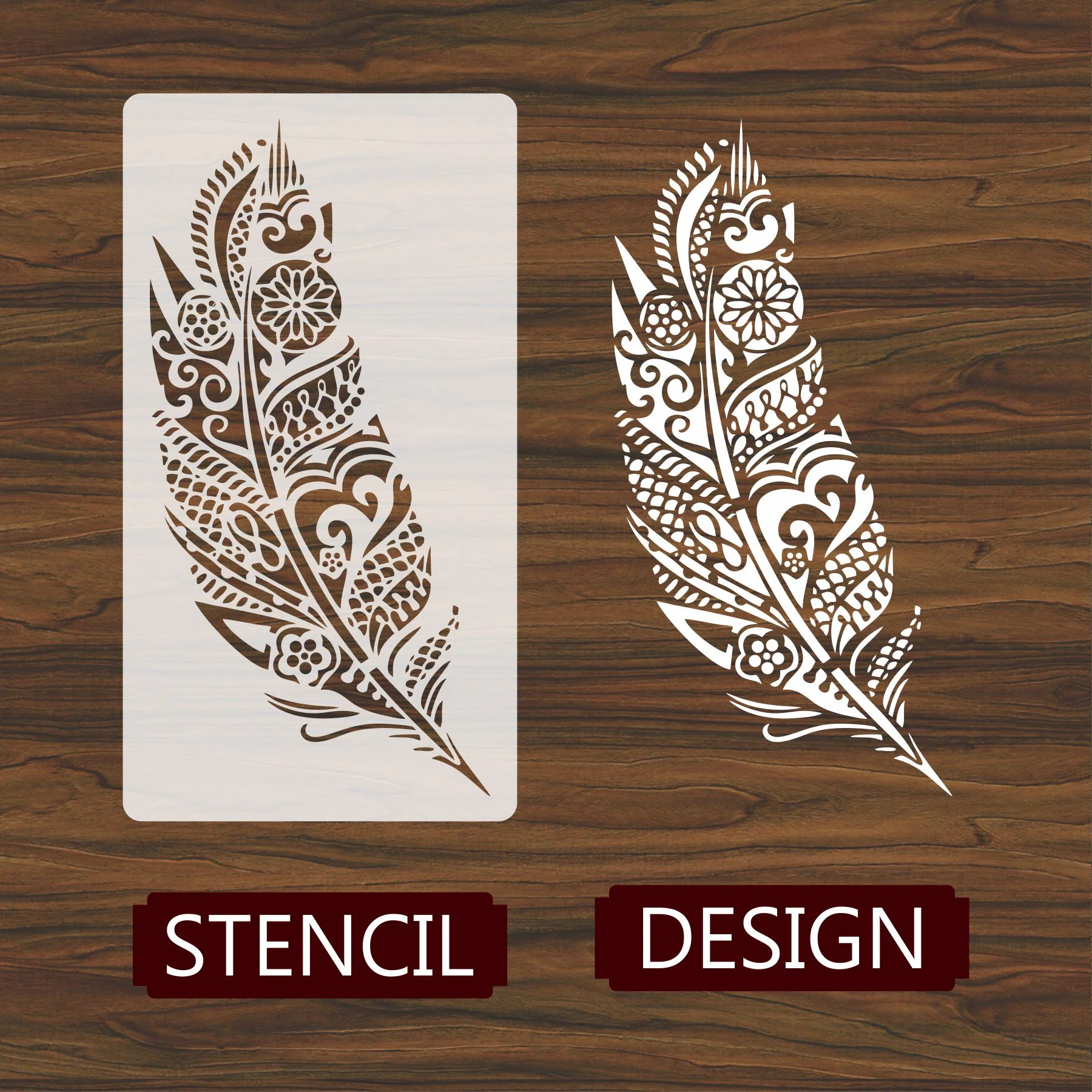Mandala Feather Reusable Stencil For Canvas And Wall Painting.ID #464 - Image 5