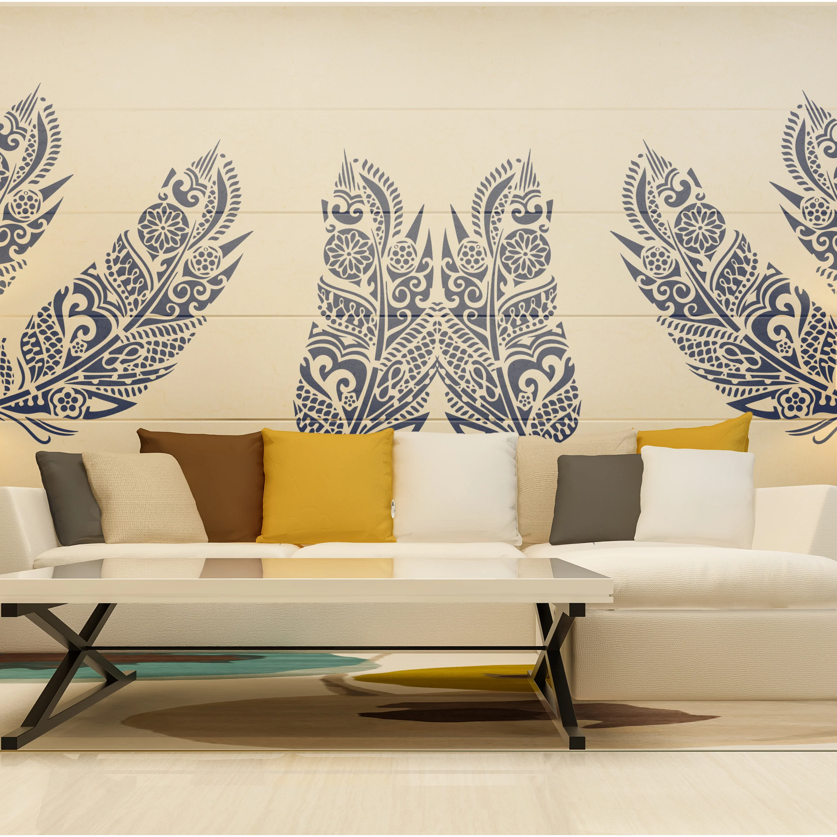 Mandala Feather Reusable Stencil For Canvas And Wall Painting.ID #464 - Image 6
