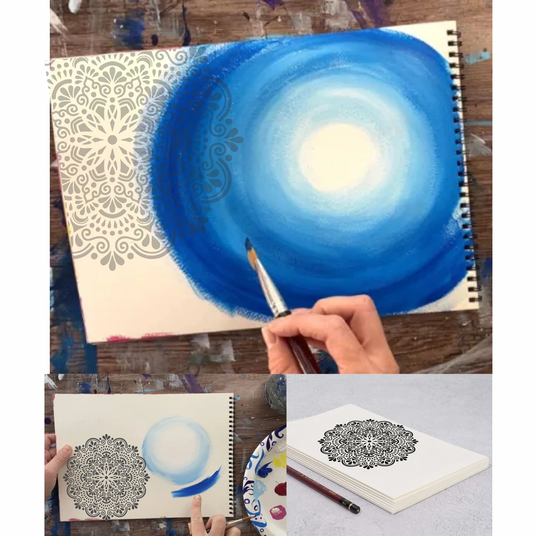 Folk art Mandala Flower Reusable Stencil For Canvas And Wall Painting.ID#322 - Image 6