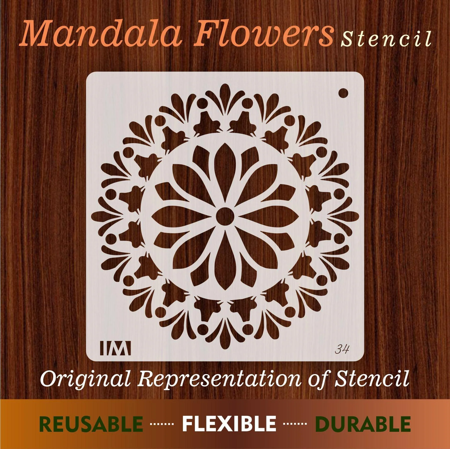 Mandala Flower Round Reusable Stencil for Canvas and wall painting.ID#34 - Image 5