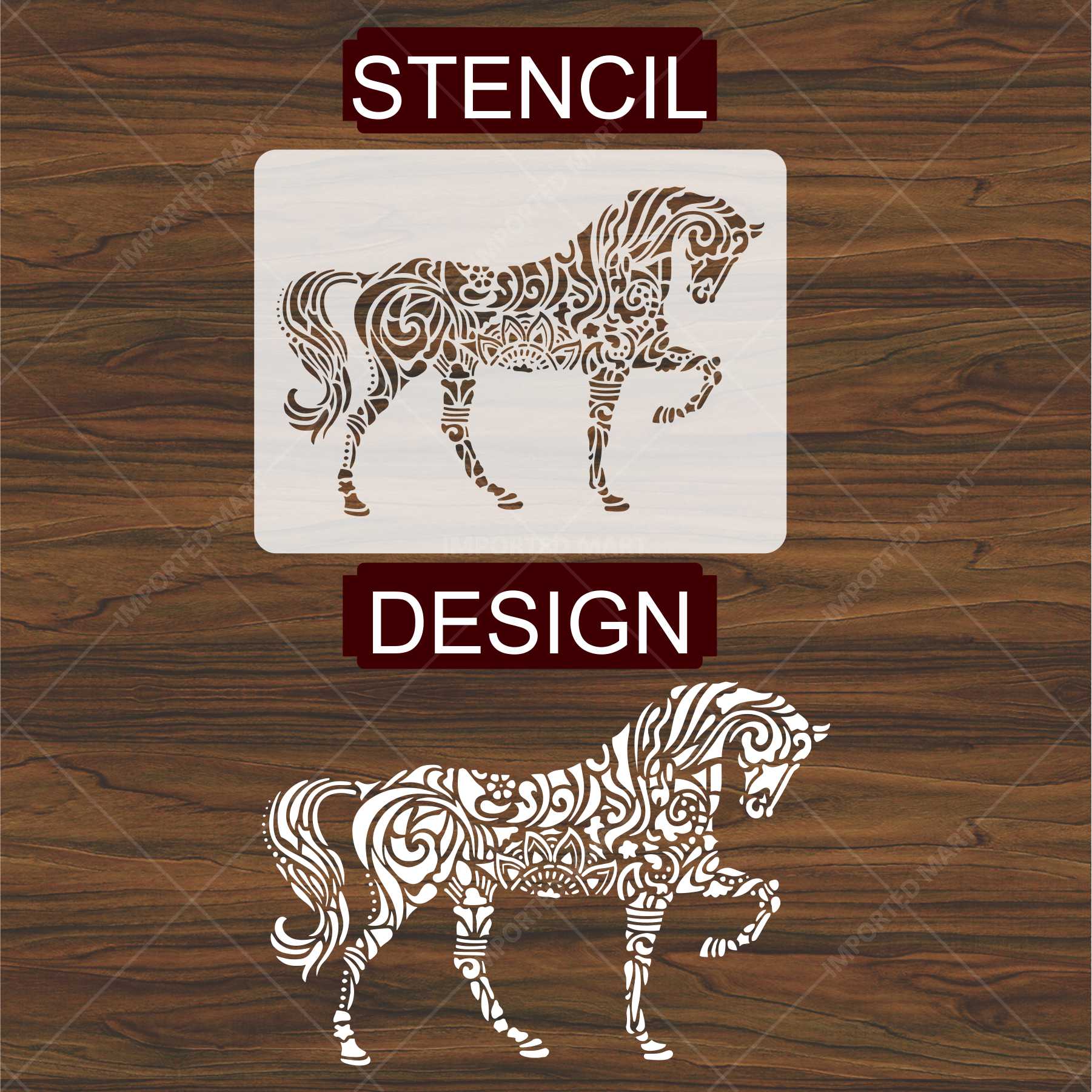 Mandala Horse Stencil for Wall, Wood & Fabric Art – Intricate Boho Design – ID# 646 - Image 3