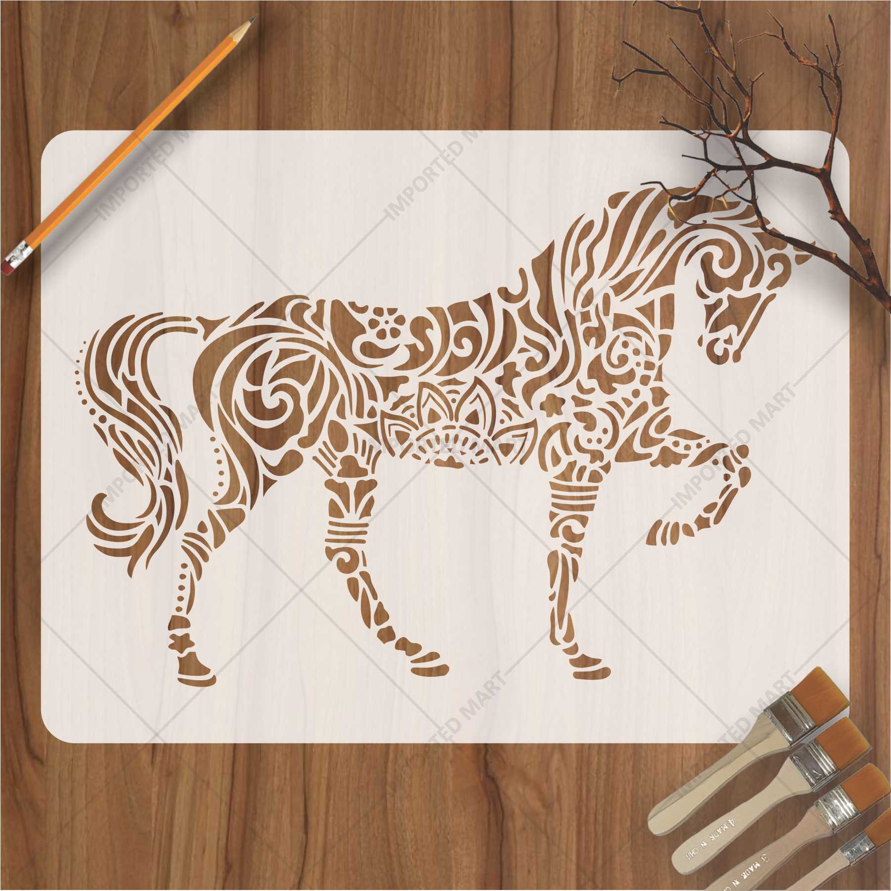 Mandala Horse Stencil for Wall, Wood & Fabric Art – Intricate Boho Design – ID# 646 - Image 4
