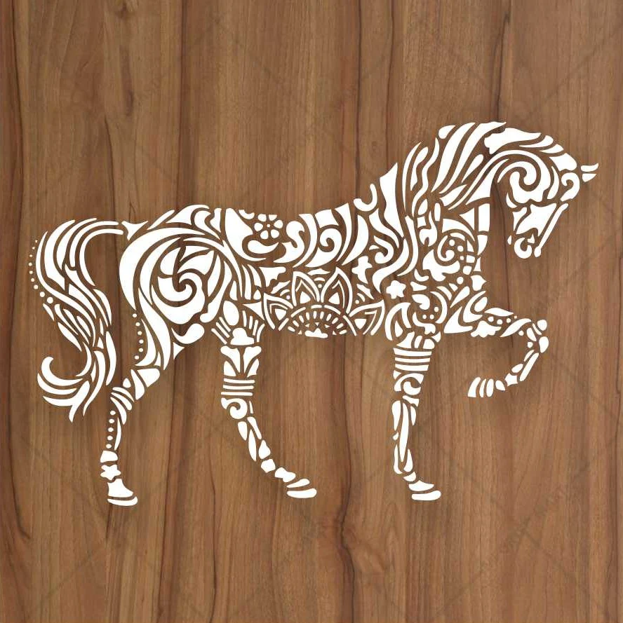 Mandala Horse Stencil for Wall, Wood & Fabric Art – Intricate Boho Design – ID# 646 - Image 5