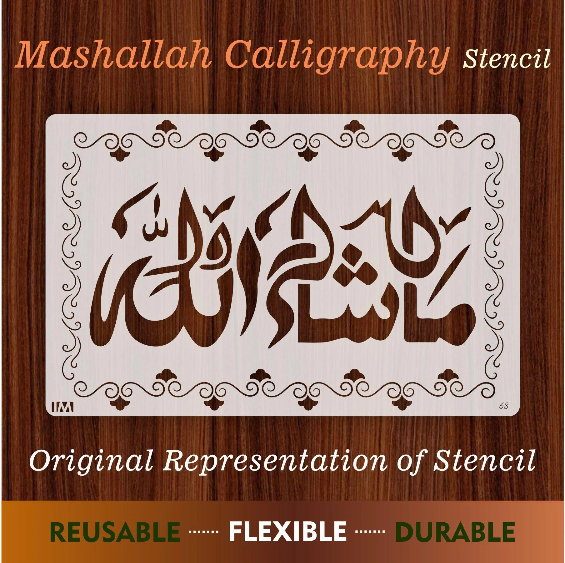 Mashallah Calligraphy Islamic Reusable Stencil for Canvas and wall painting.ID#68 - Image 8