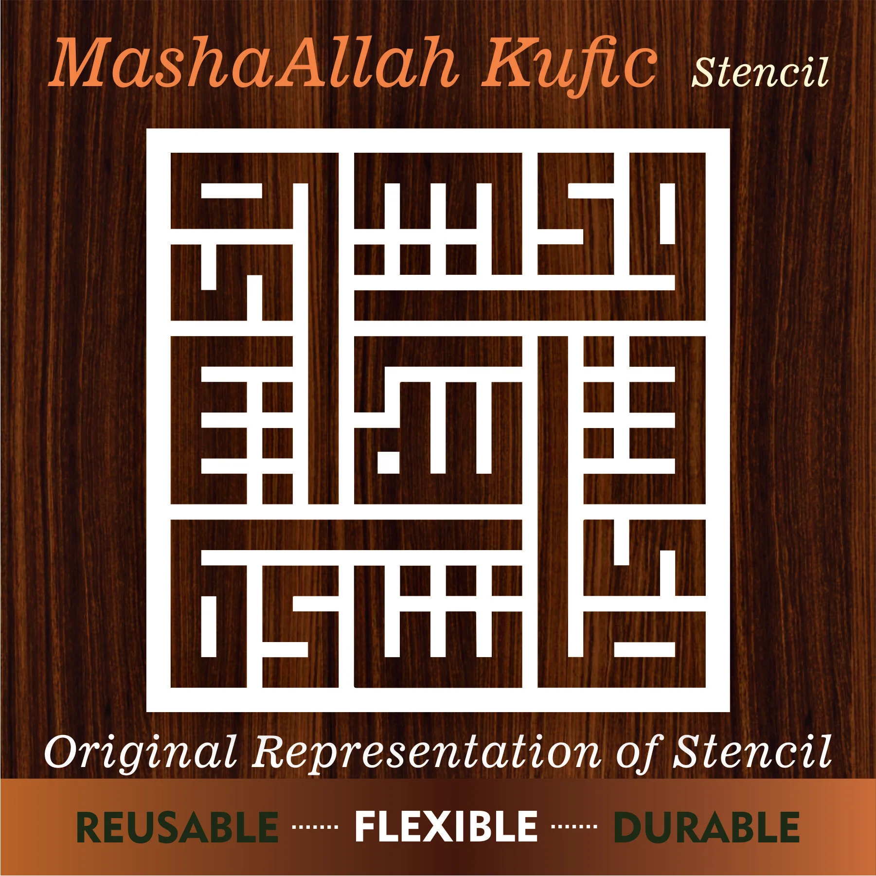 Mashallah in Kufic Calligraphy Islamic Reusable Stencil for Canvas and wall painting.ID# 276 - Image 7