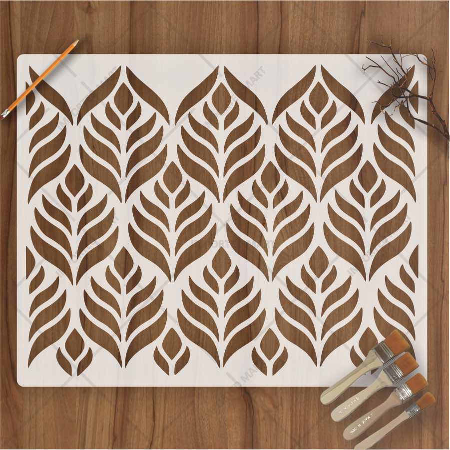 Modern Teardrop Leaf Stencil for Wall, Wood & Fabric – Bold Botanical Pattern – ID# 662 - Image 2