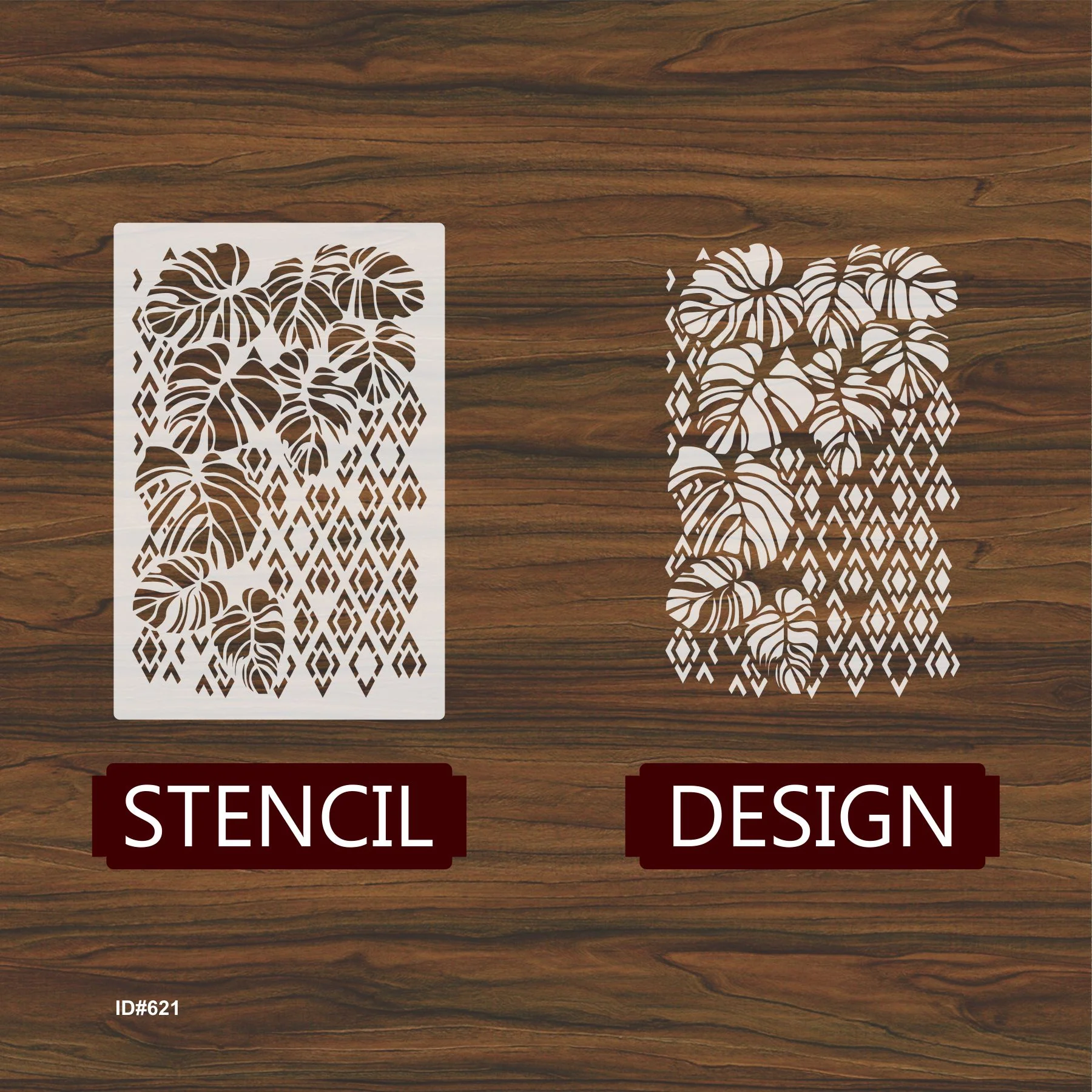 Monstera Leaf Diamond Mesh Stencil for Walls, Furniture & Fabric – Tropical Botanical Pattern – ID#621 - Image 4