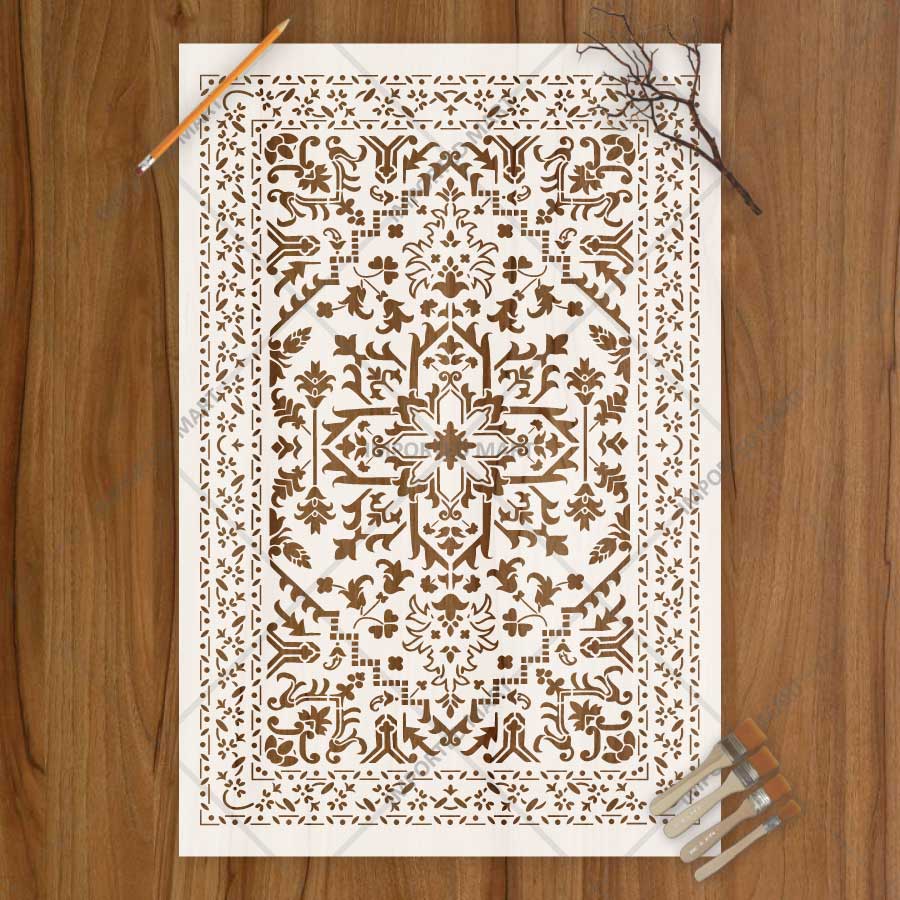Moroccan Carpet Pattern Stencil for Walls, Floors & Furniture – Traditional Arabic Rug Design – ID# 743 - Image 2