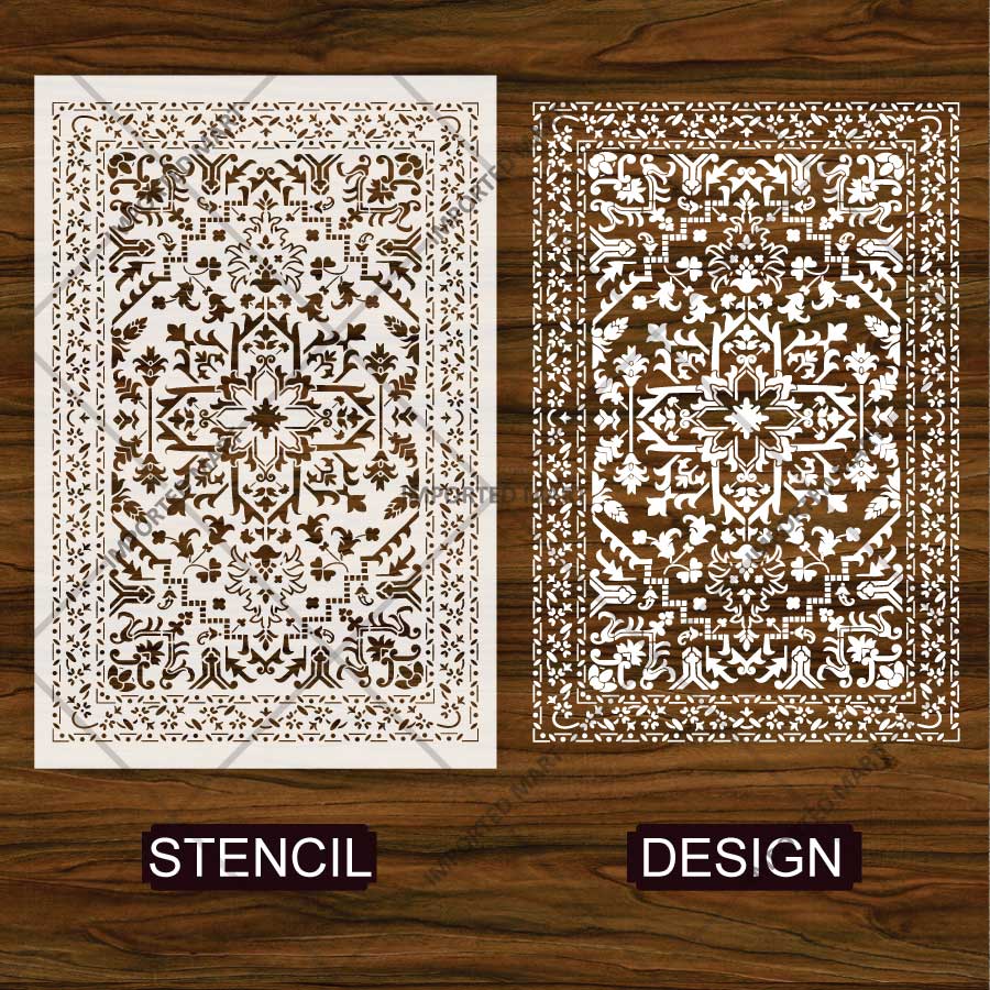 Moroccan Carpet Pattern Stencil for Walls, Floors & Furniture – Traditional Arabic Rug Design – ID# 743 - Image 7