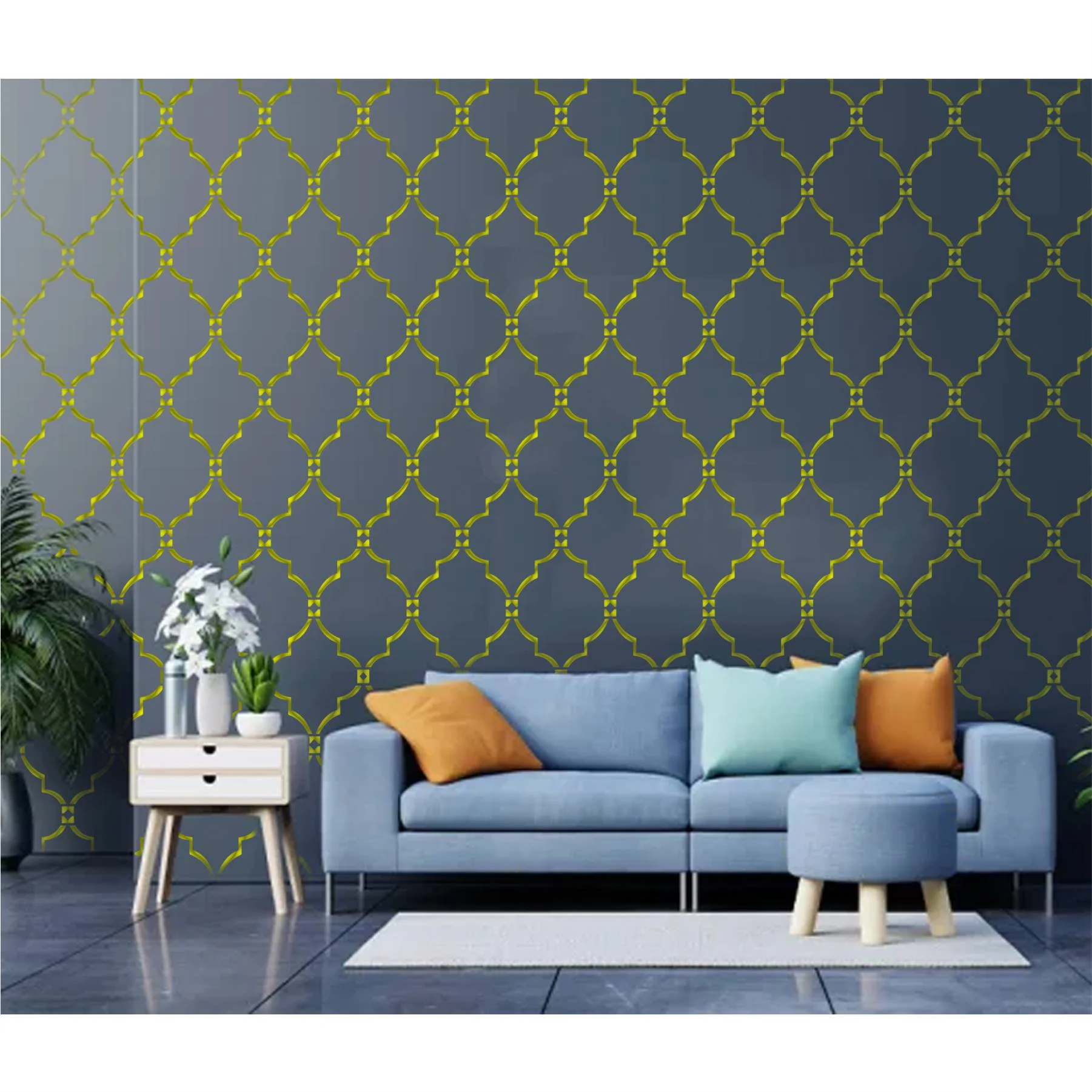 Moroccan Line Pattern Stencil for Painting on Wood, Canvas, Paper, Fabric, Floor, Wall. ID #520 - Image 6