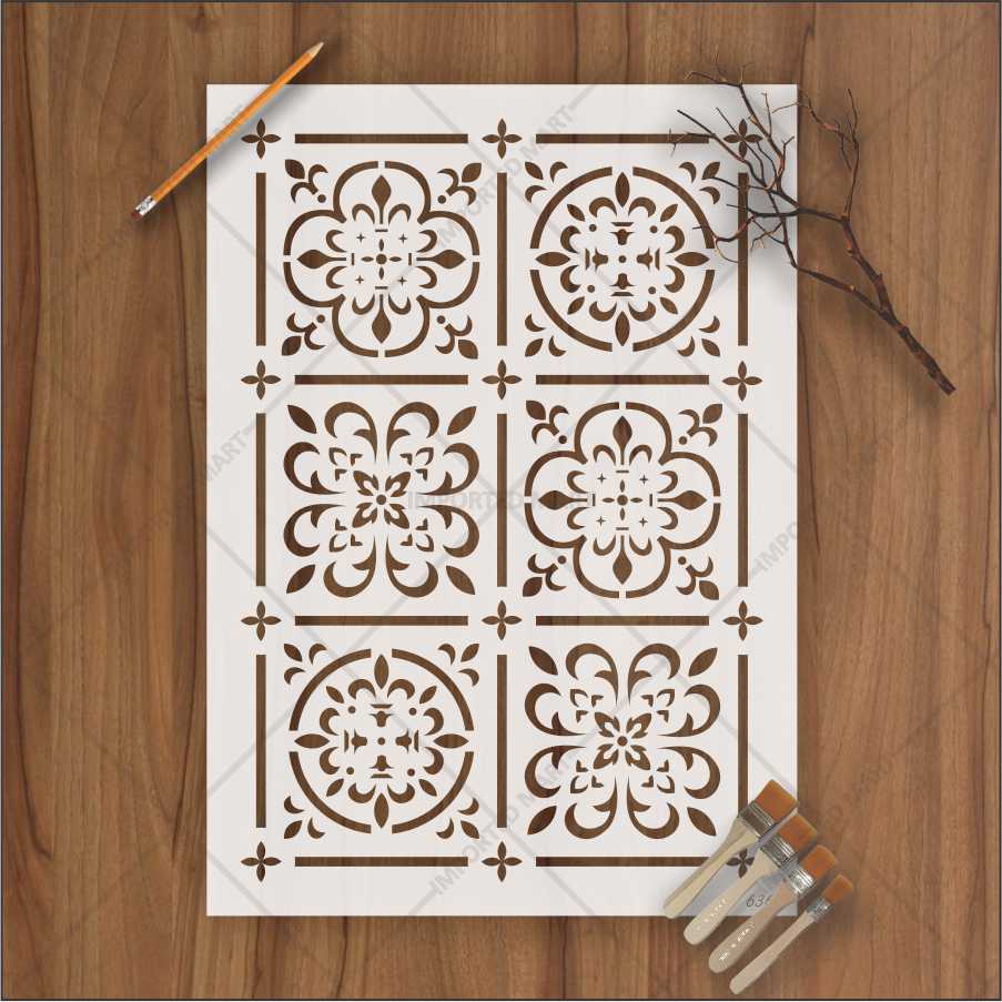 Moroccan Tile Grid Stencil – Reusable Wall, Floor & Furniture Design for Painting – ID# 636
