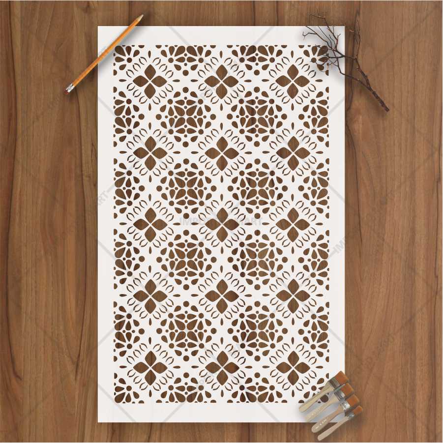 Moroccan Tile Stencil for Wall, Wood & Fabric Art – Boho Floral Pattern – ID# 670 - Image 2