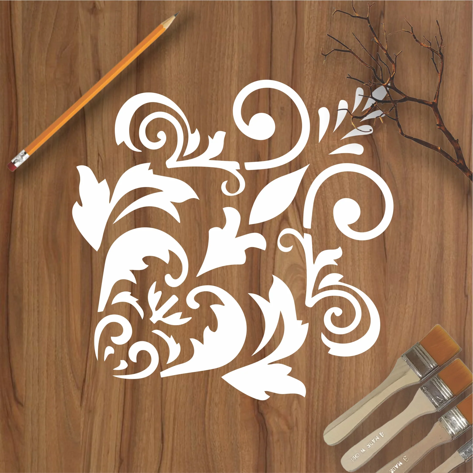 Motif Damask Pattern Reusable Stencil For Canvas And Wall Painting.ID#234 - Image 2