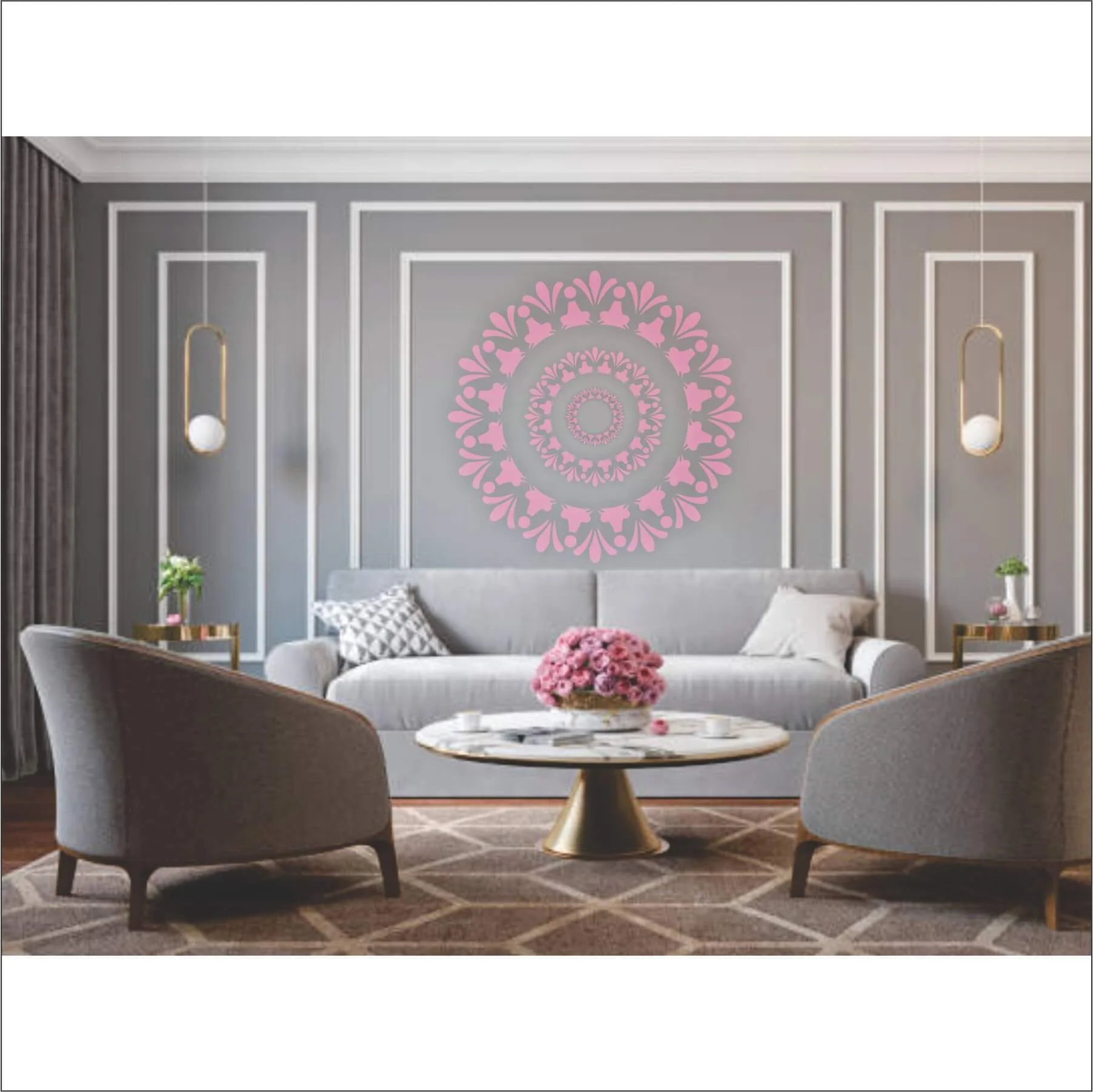 Motif Round Border Reusable Stencil For Canvas And Wall Painting.ID#259 - Image 6