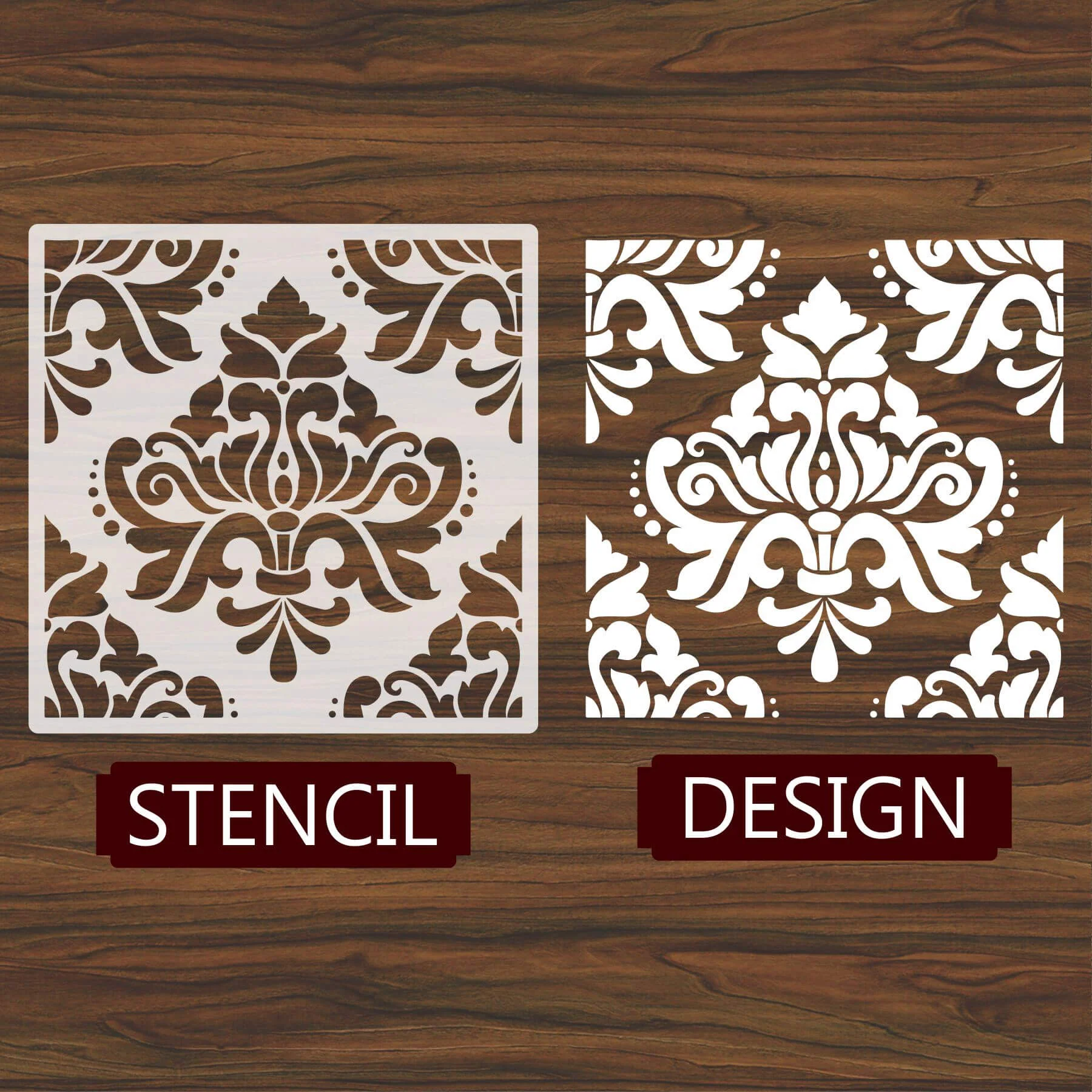 Motif Floral Pattern Reusable Stencil For Canvas And Wall Painting.ID#232 - Image 3