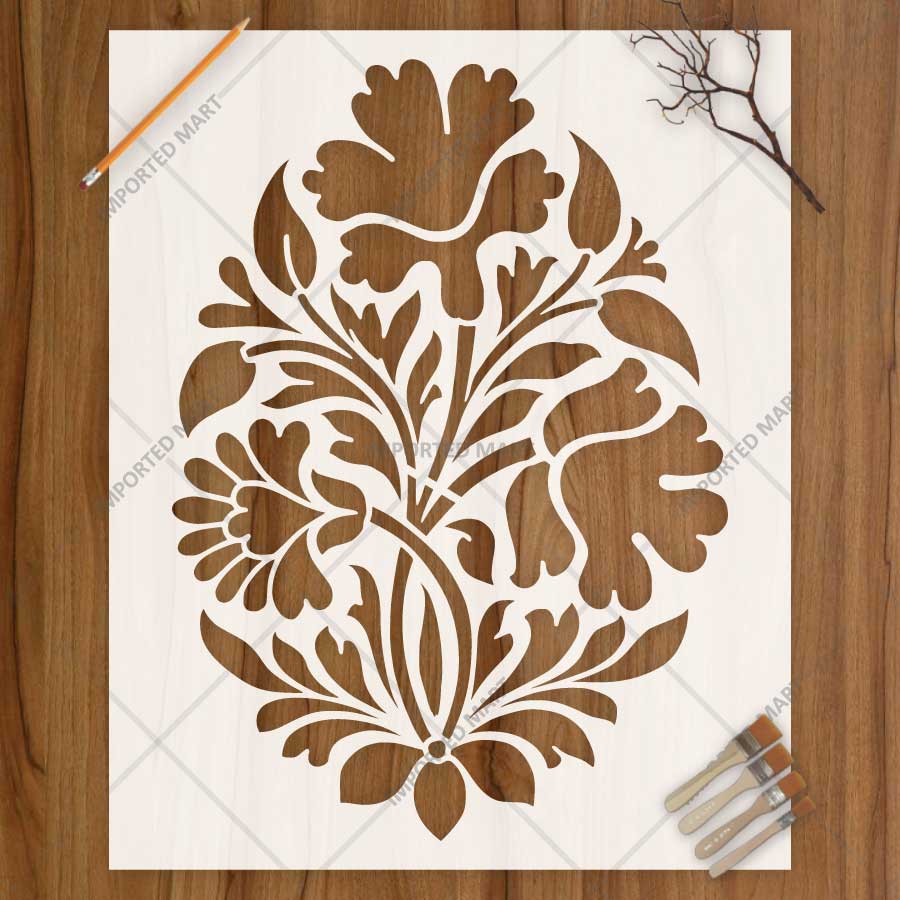 Mughal Floral Pattern Stencil for Wall, Furniture & Floor Art – Traditional Indian Botanical Design – ID# 789