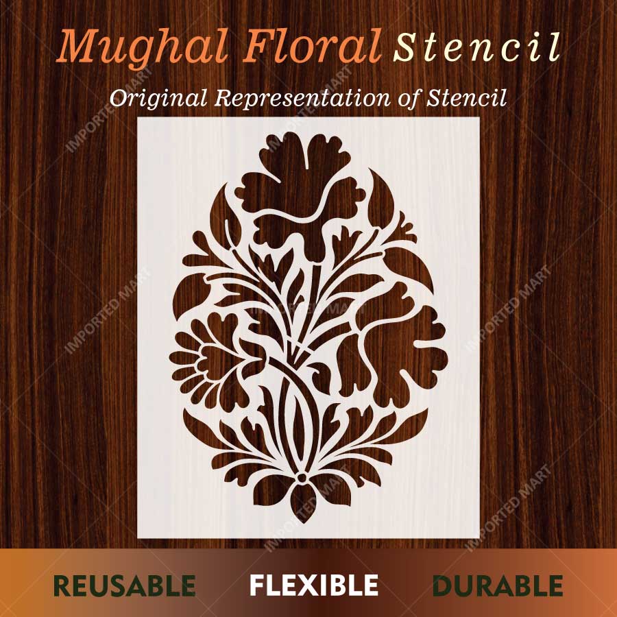 Mughal Floral Pattern Stencil for Wall, Furniture & Floor Art – Traditional Indian Botanical Design – ID# 789 - Image 2