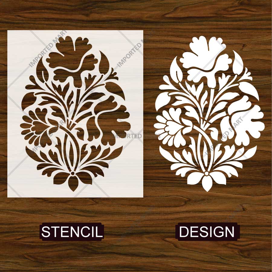 Mughal Floral Pattern Stencil for Wall, Furniture & Floor Art – Traditional Indian Botanical Design – ID# 789 - Image 4