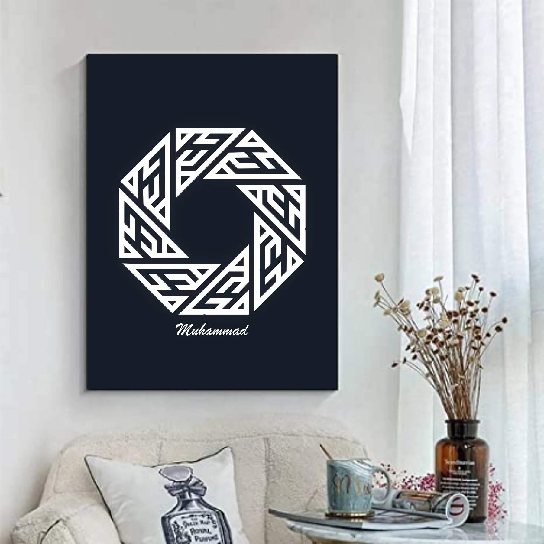 Muhammad Name Round In kufic Calligraphy Islamic Reusable Stencil for Canvas and wall painting.ID# 4207 - Image 5