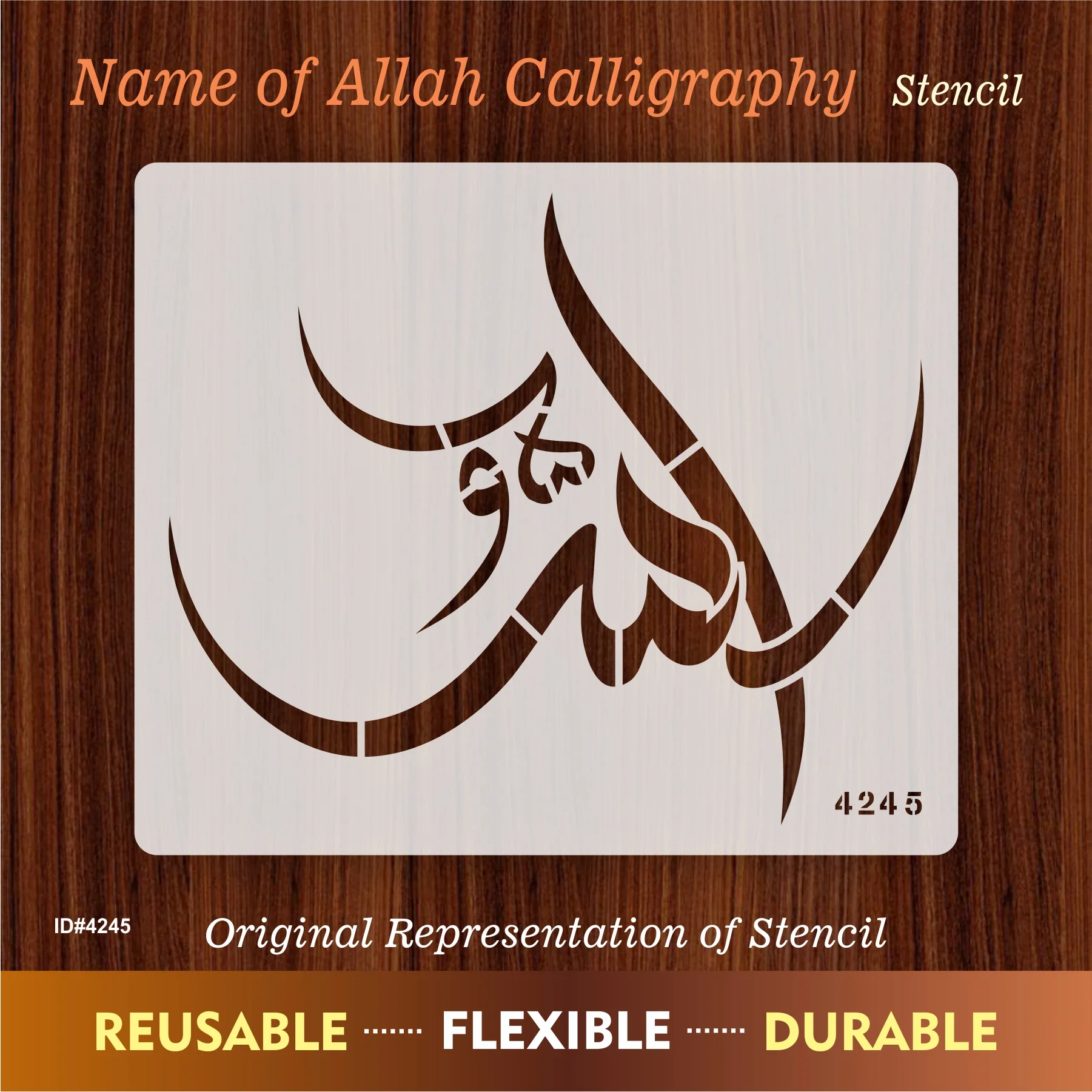 Name of Allah Calligraphy Islamic Reusable Stencil for Canvas and wall painting.ID#4245 - Image 7