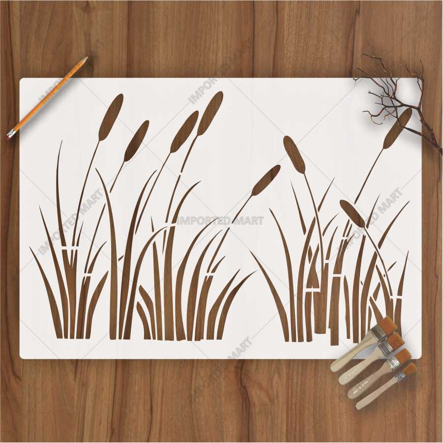 Natural Grass Silhouette Stencil for Wall, Floor & Craft Décor – Minimal Botanical Border – ID# 650 - Image 2