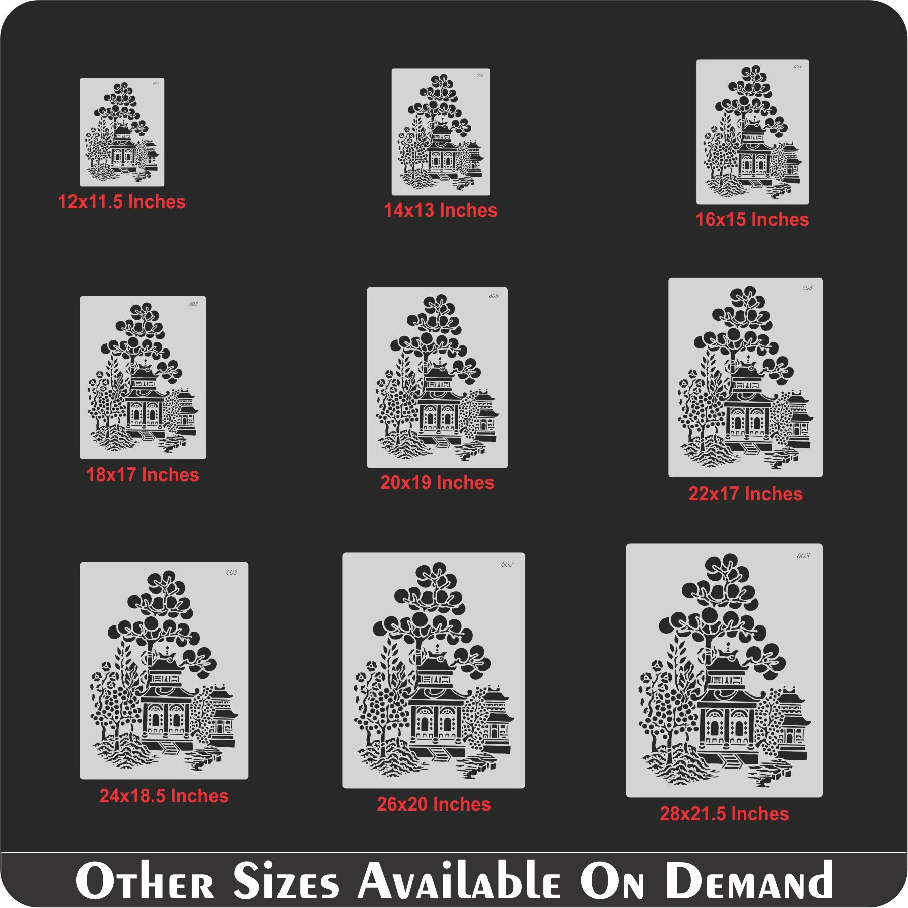 Oriental Pagoda Garden Stencil for Wall, Fabric & Furniture Painting – Asian Temple Design – ID# 603 - Image 5
