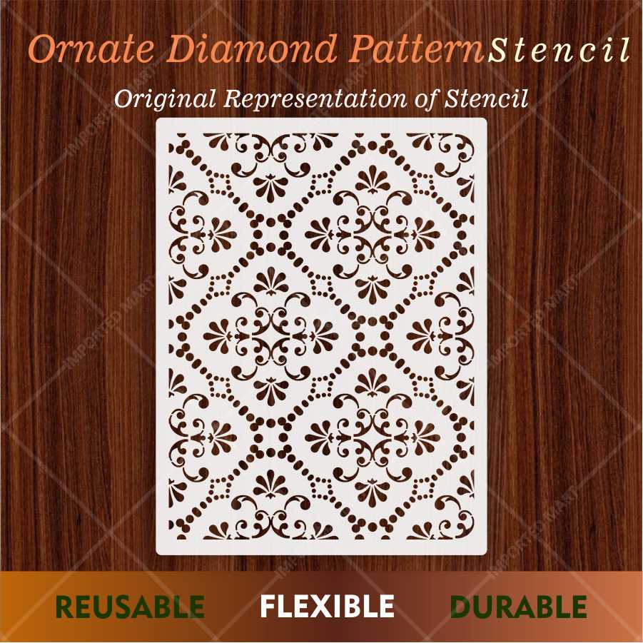 Ornamental Lattice Tile Stencil for Wall, Wood & Fabric Art – Vintage Pattern – ID# 679