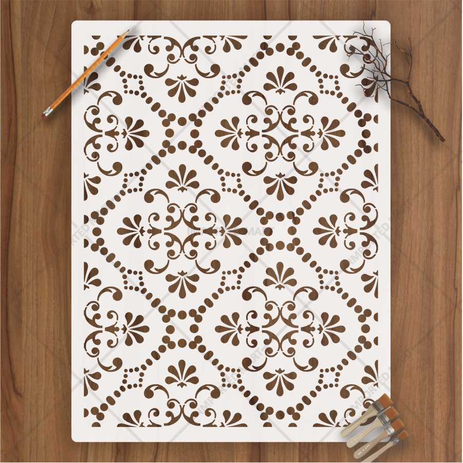 Ornamental Lattice Tile Stencil for Wall, Wood & Fabric Art – Vintage Pattern – ID# 679 - Image 2