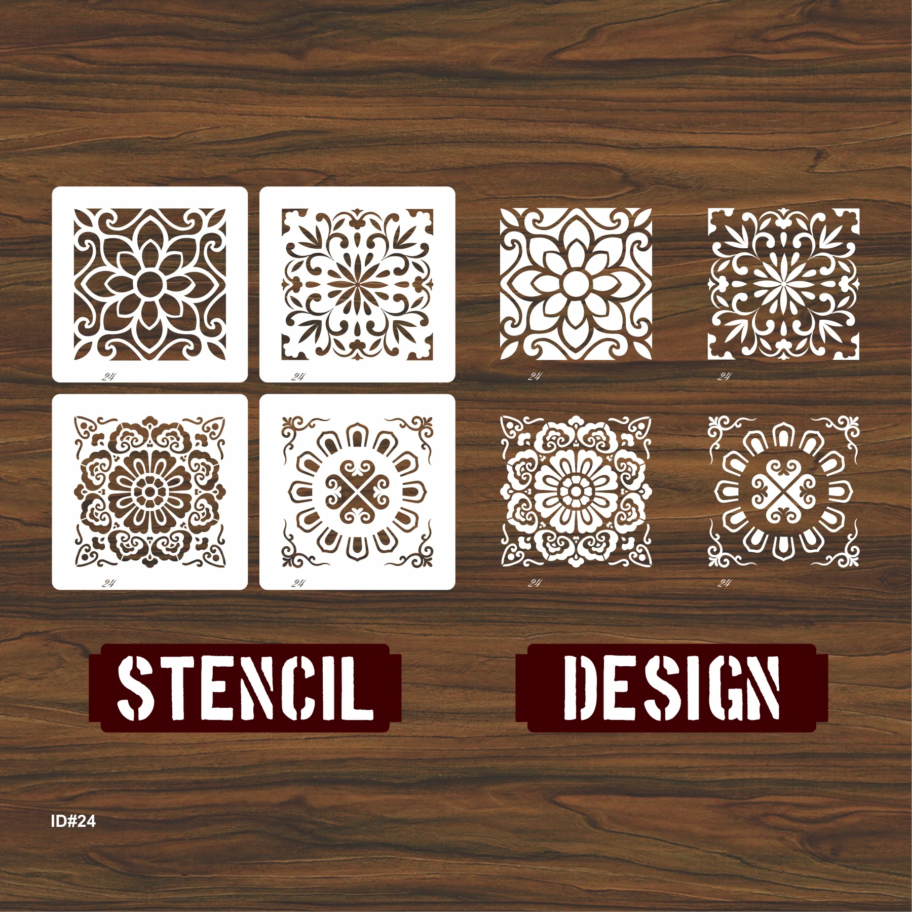 Pack 0f 4 Pcs Tile Reusable Stencil for Canvas and wall painting.ID#24 - Image 3